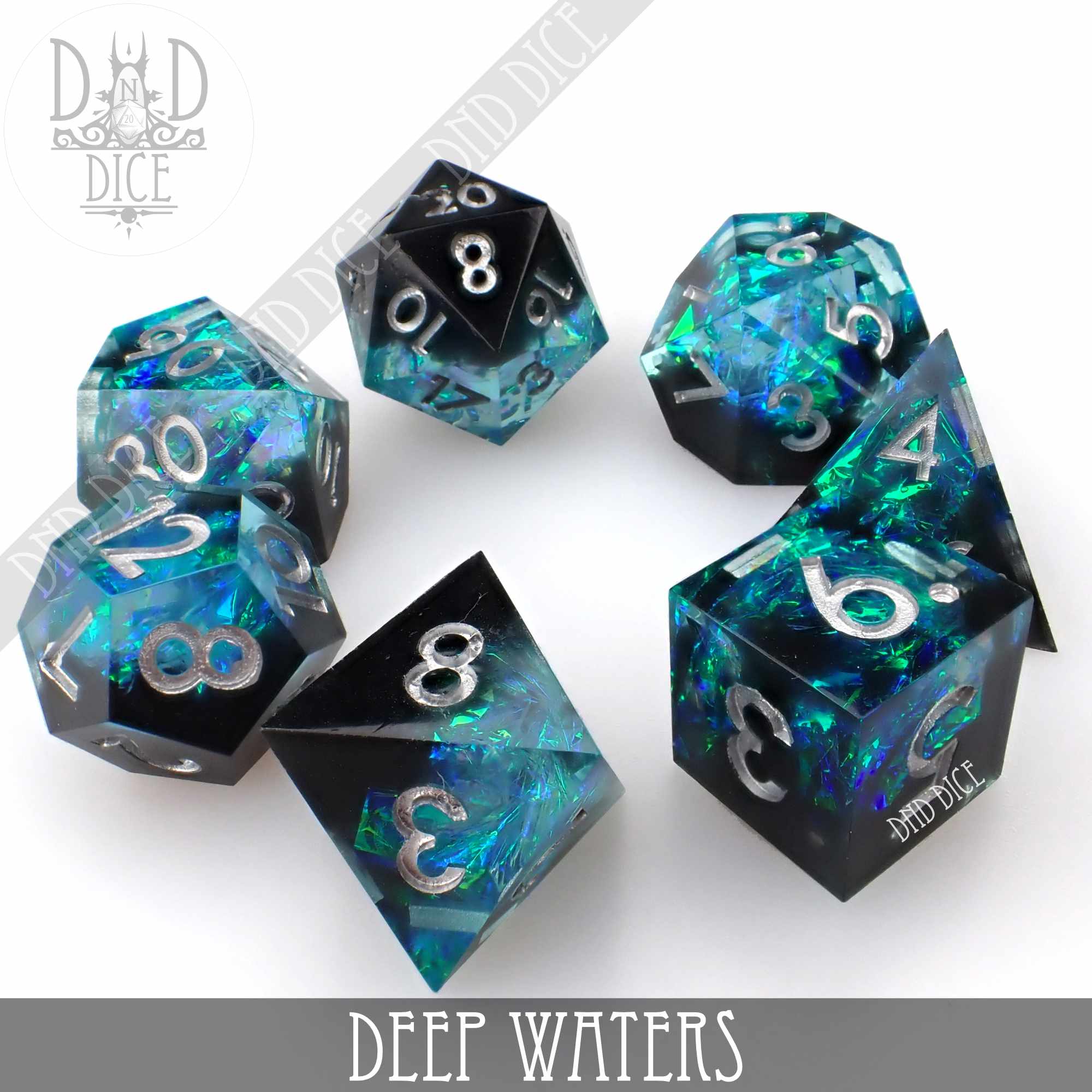 Deep Waters Handmade Dice Set - Bards & Cards