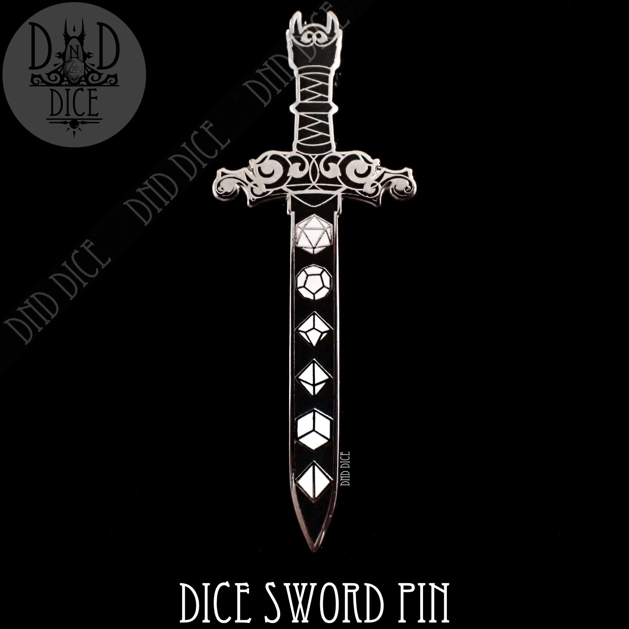 Dice Sword Enamel Pin - Bards & Cards