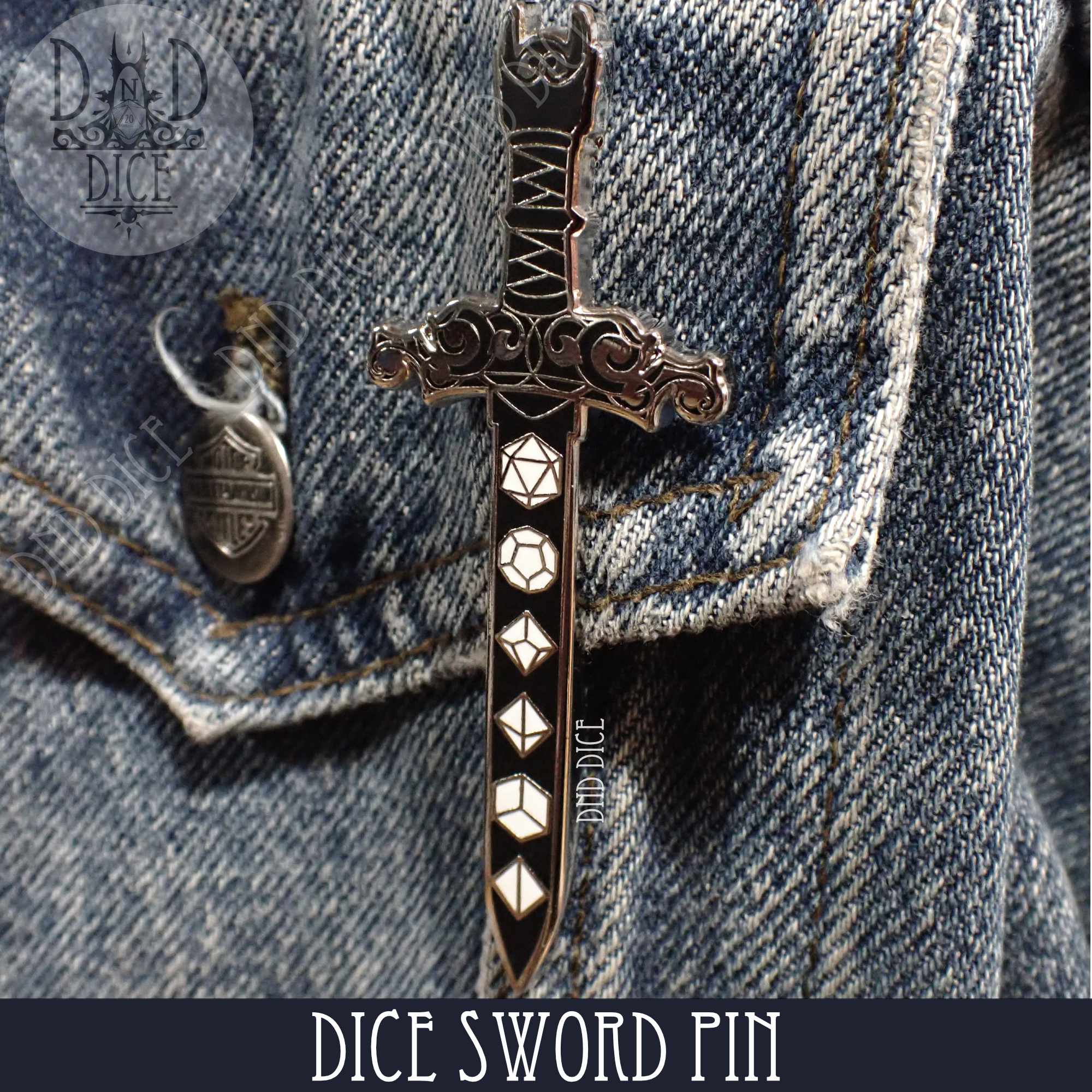 Dice Sword Enamel Pin - Bards & Cards