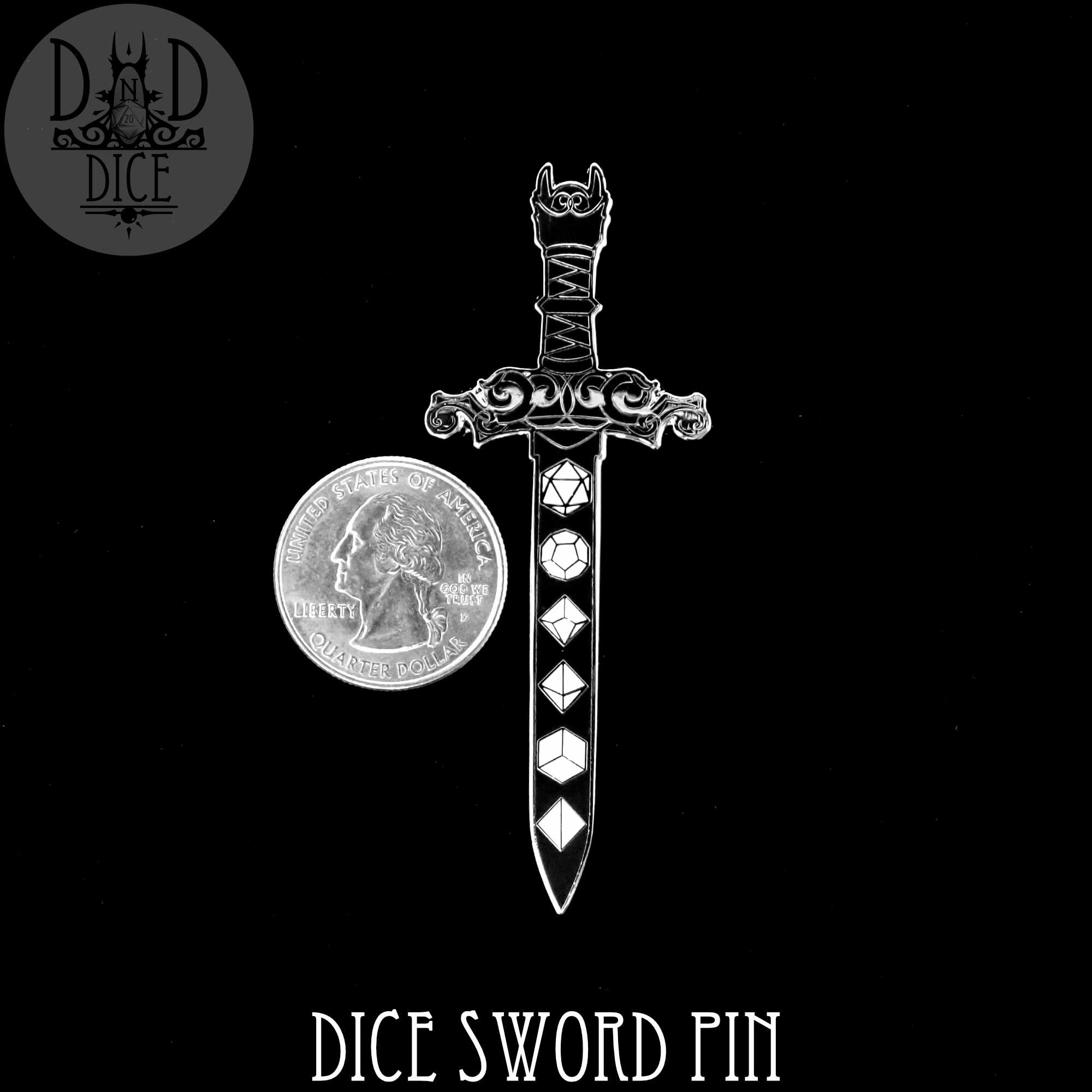 Dice Sword Enamel Pin - Bards & Cards