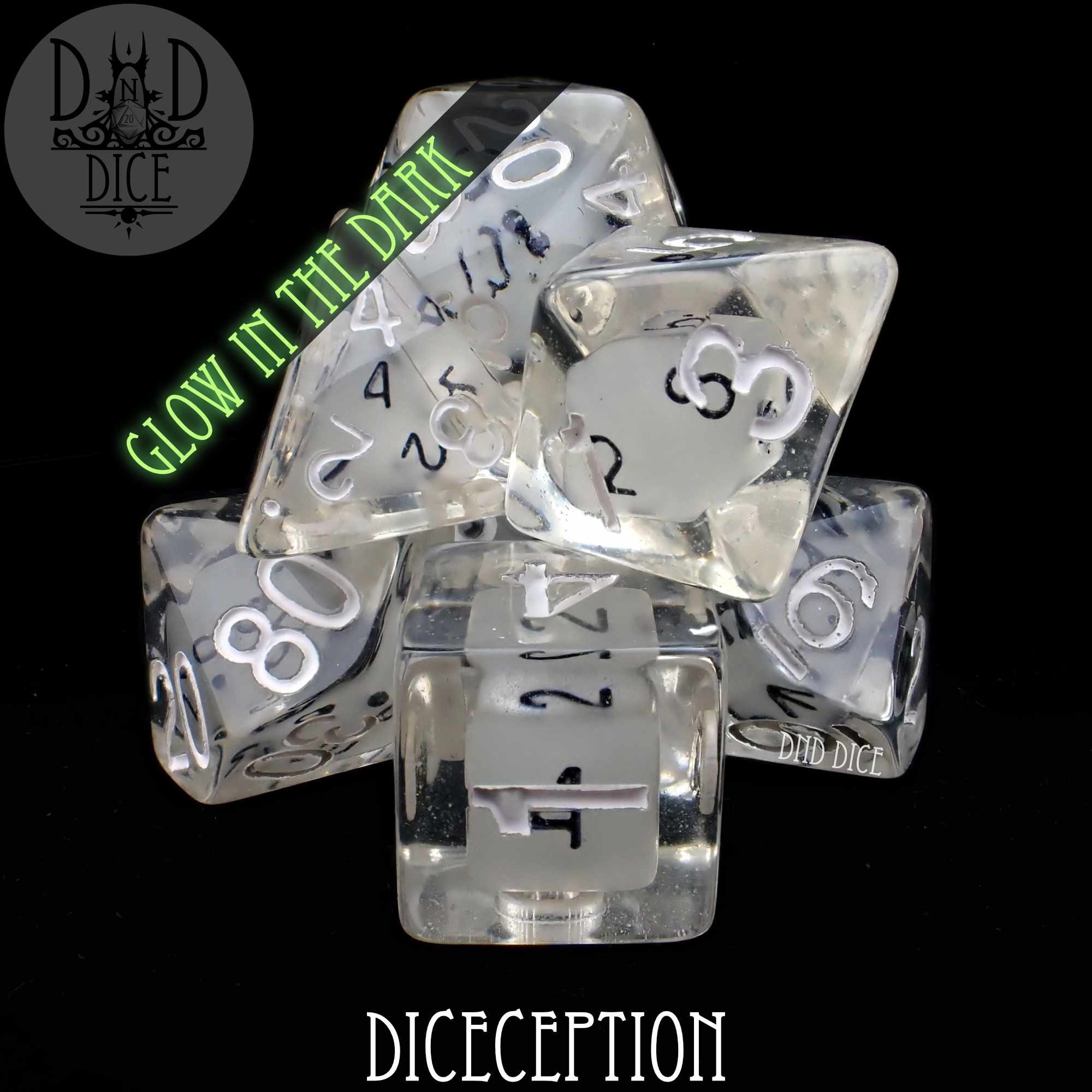 Diceception Glow in the Dark Dice Set - Bards & Cards