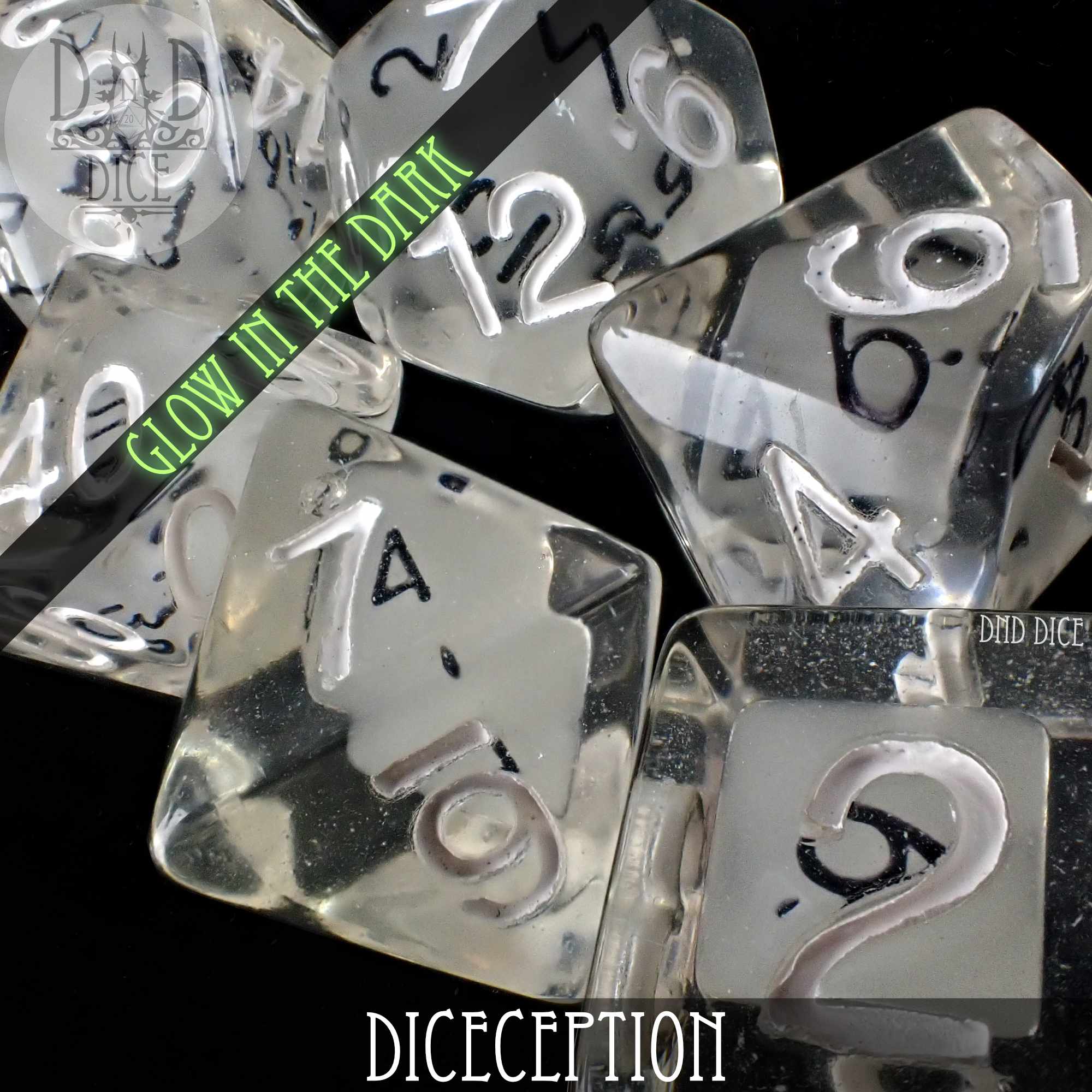 Diceception Glow in the Dark Dice Set - Bards & Cards