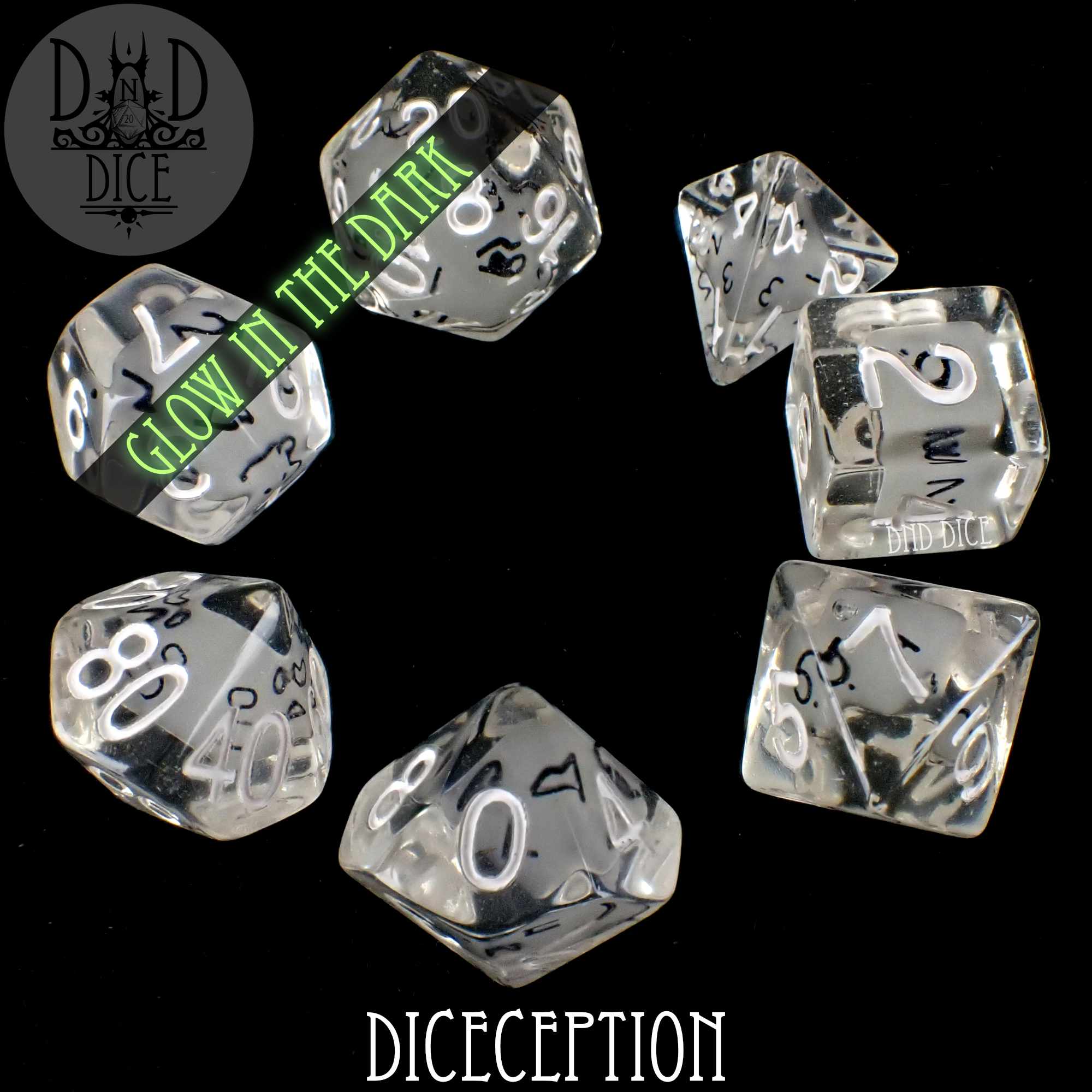 Diceception Glow in the Dark Dice Set - Bards & Cards