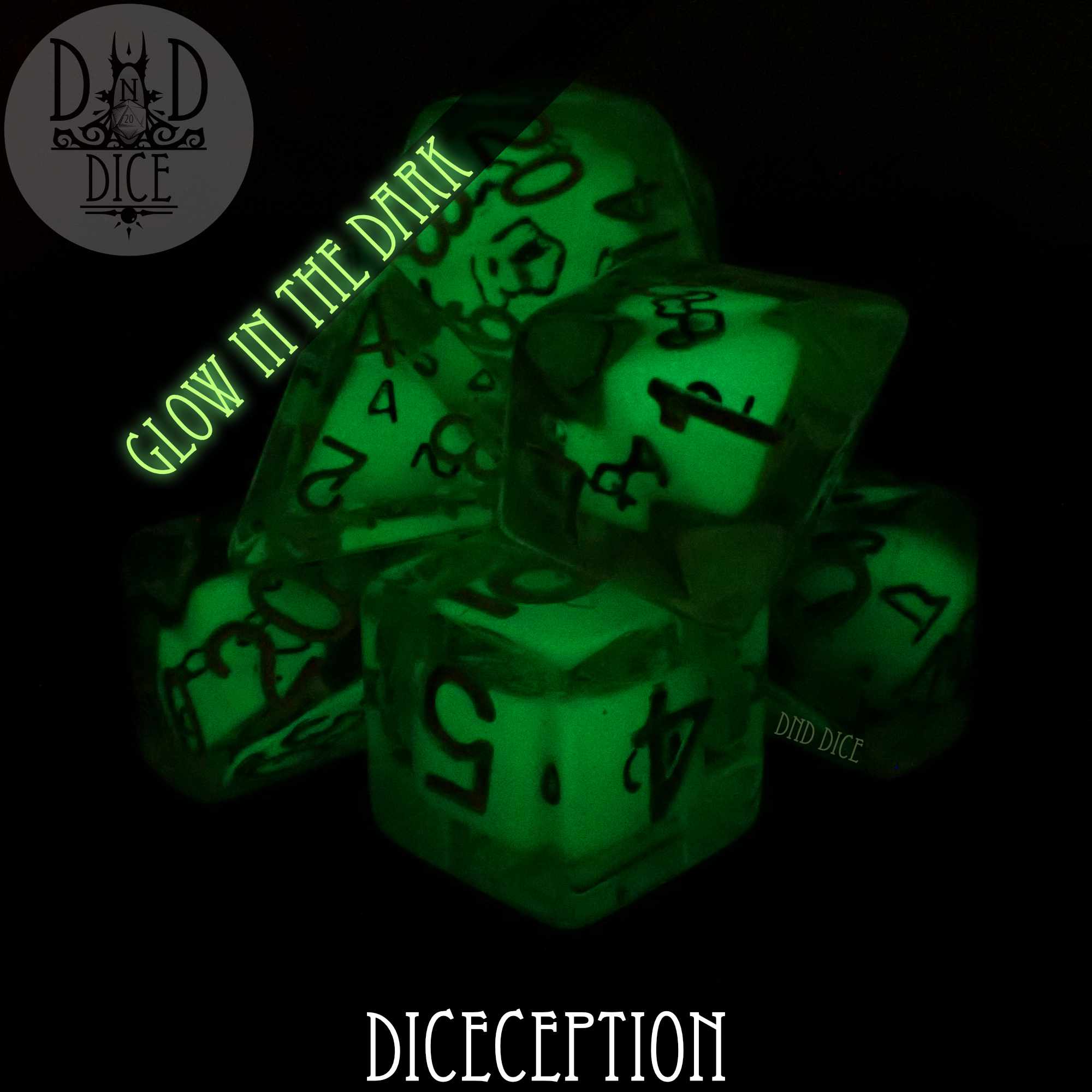 Diceception Glow in the Dark Dice Set - Bards & Cards