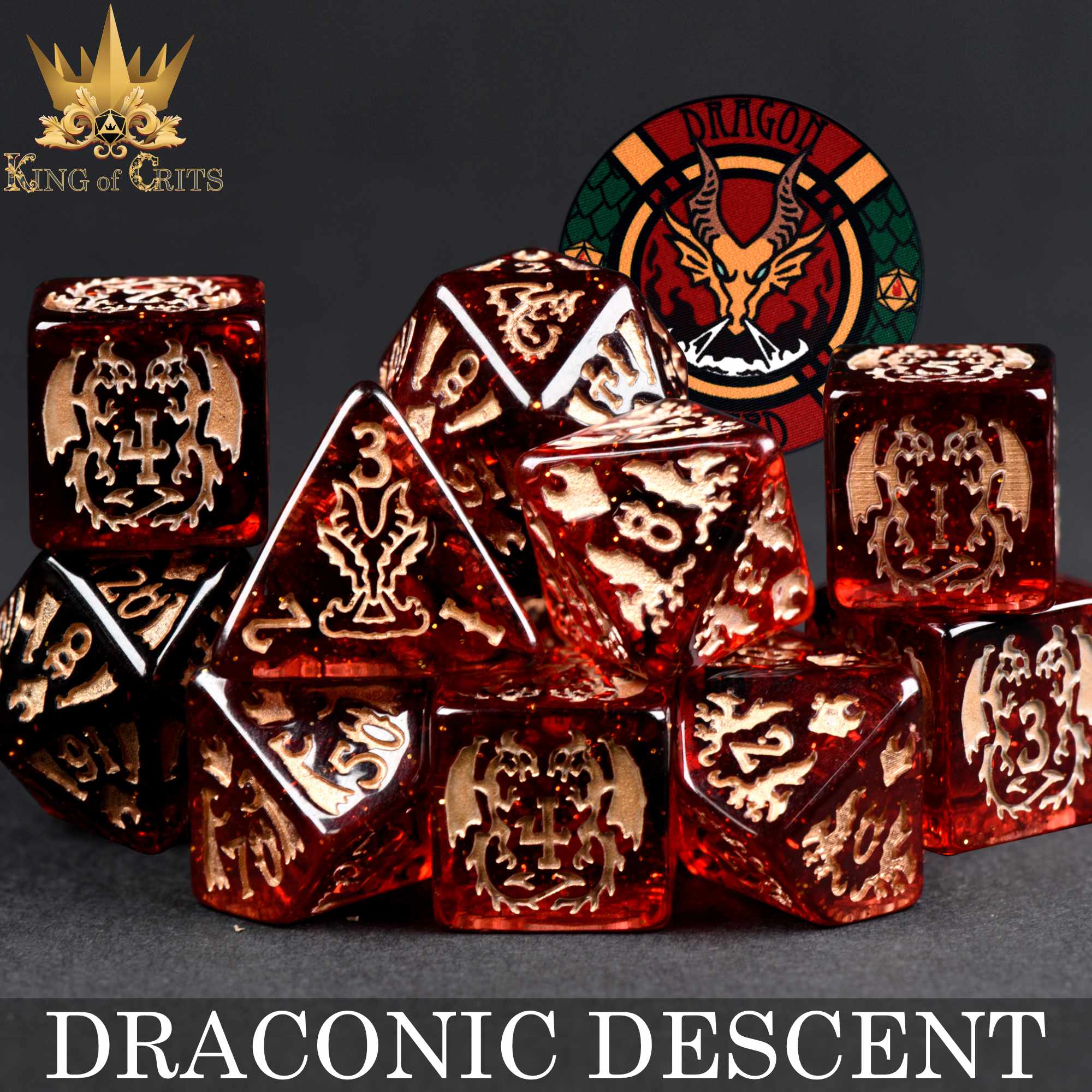 Draconic Descent 11 Dice Set - Bards & Cards