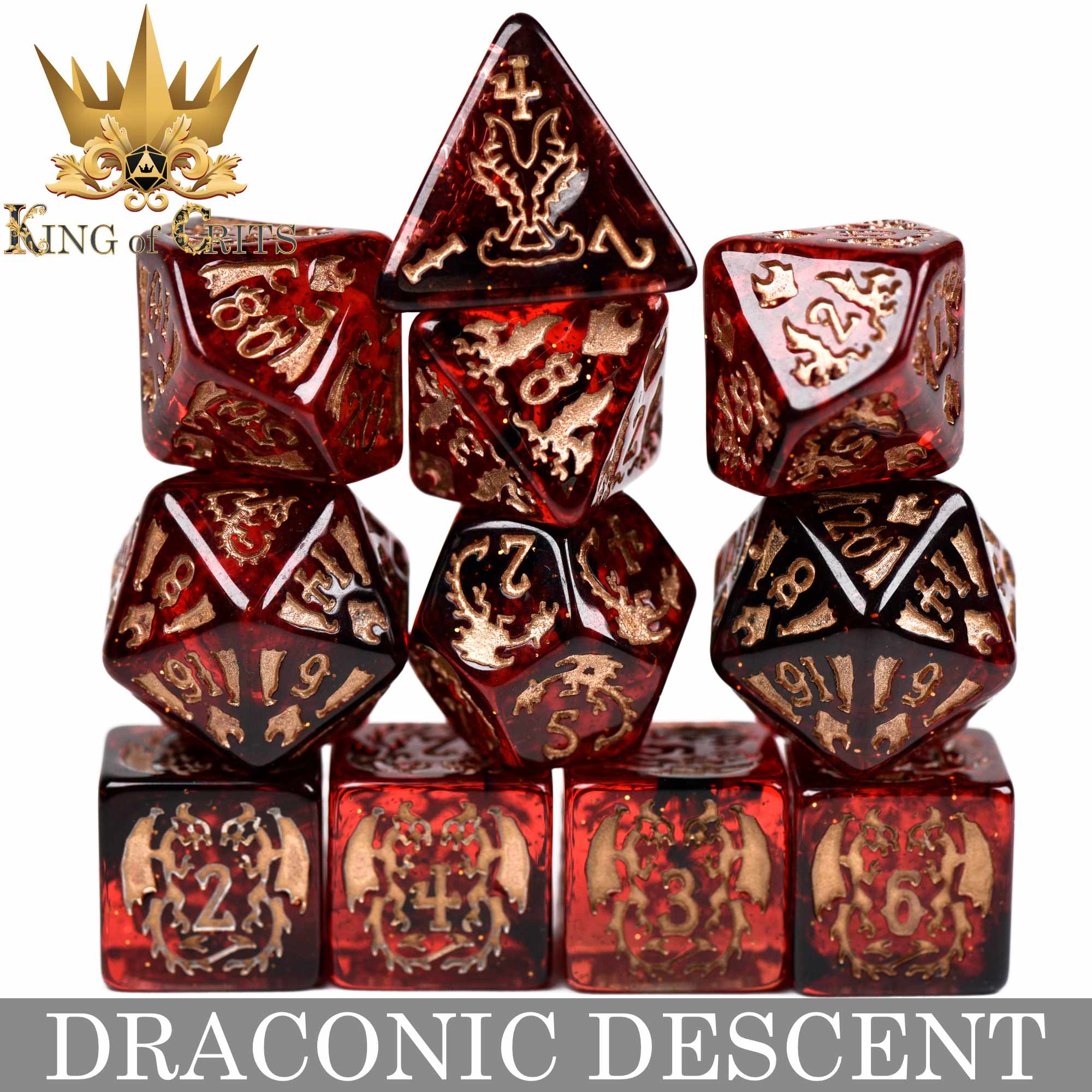 Draconic Descent 11 Dice Set - Bards & Cards