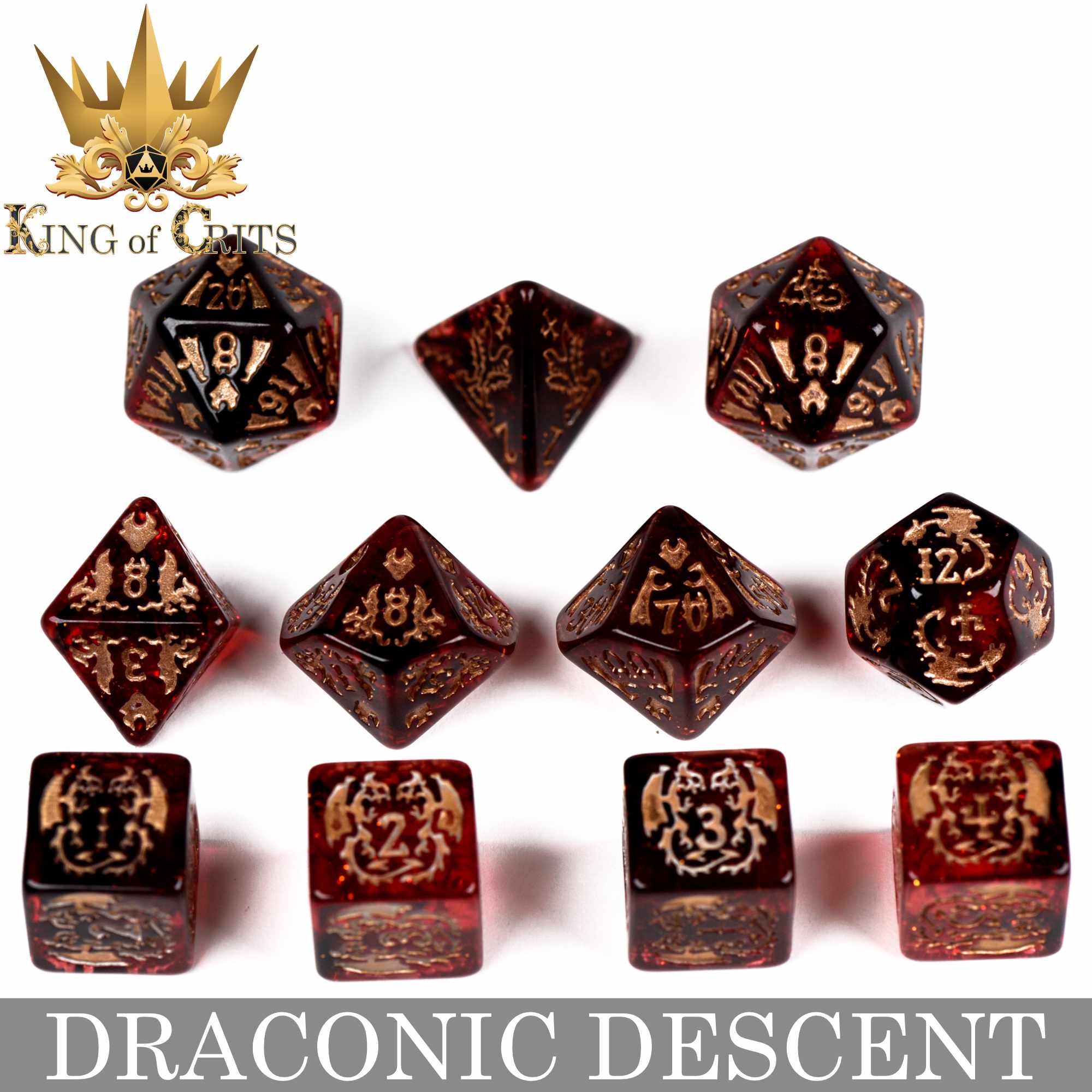 Draconic Descent 11 Dice Set - Bards & Cards