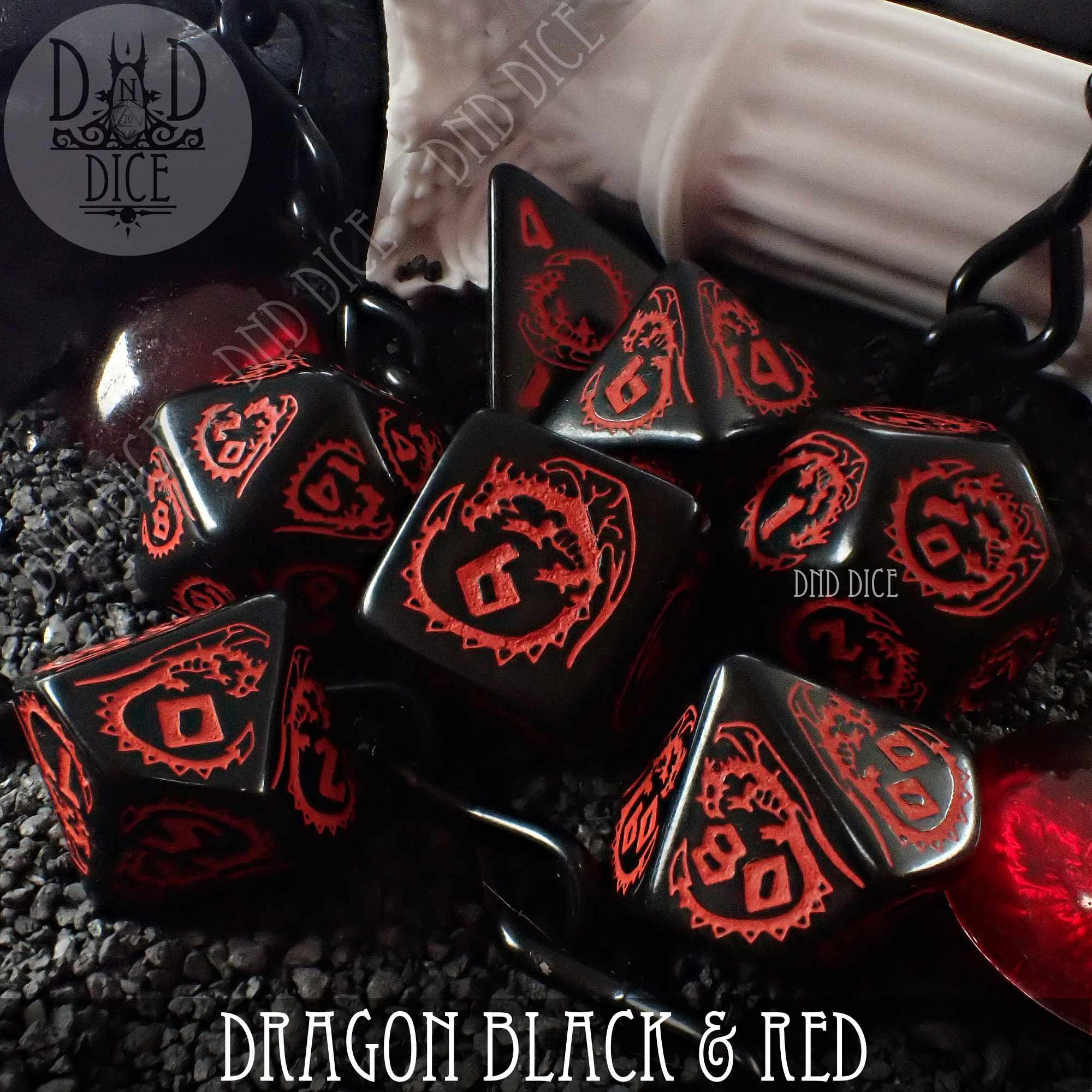 Dragon Onyx (Black & Red) Dice Set - Bards & Cards