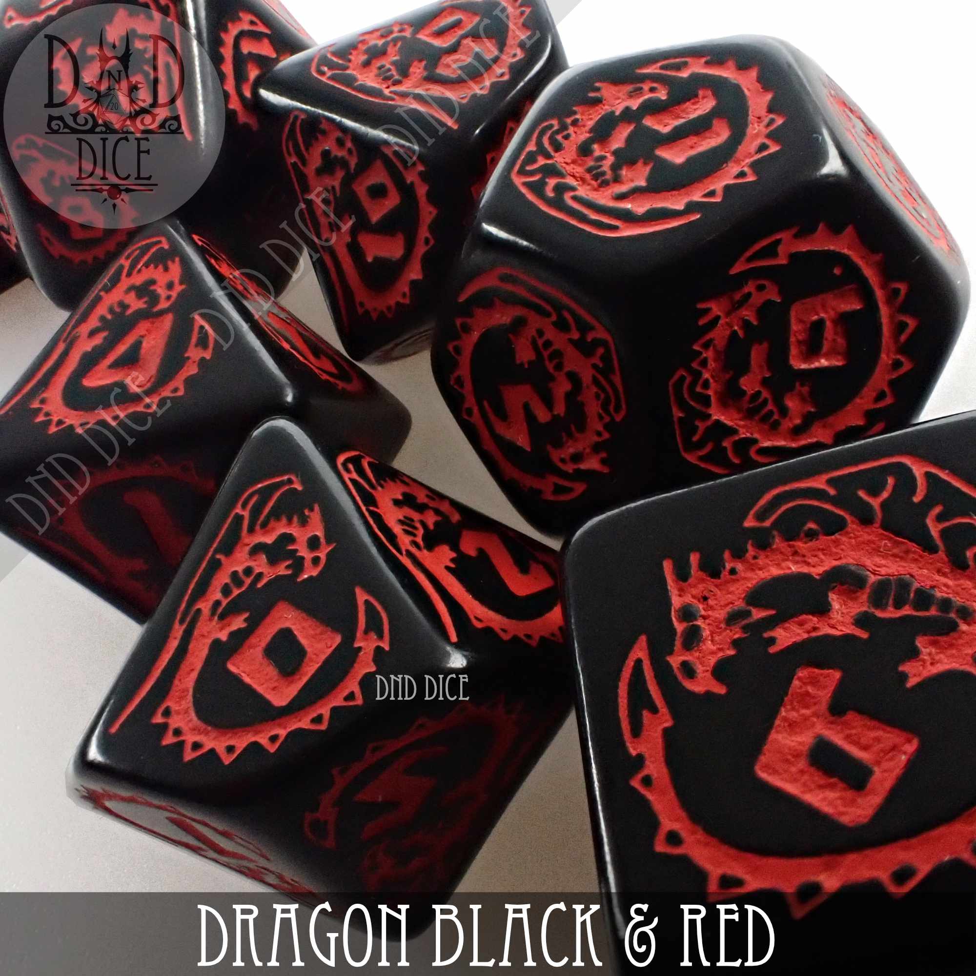 Dragon Onyx (Black & Red) Dice Set - Bards & Cards