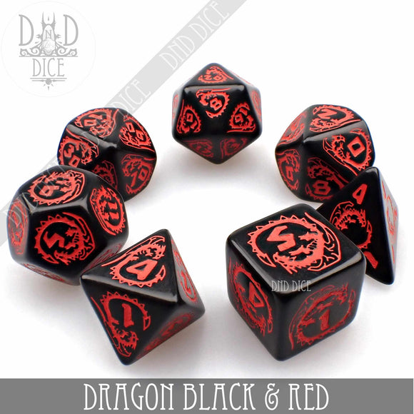 Dragon Onyx (Black & Red) Dice Set - Bards & Cards
