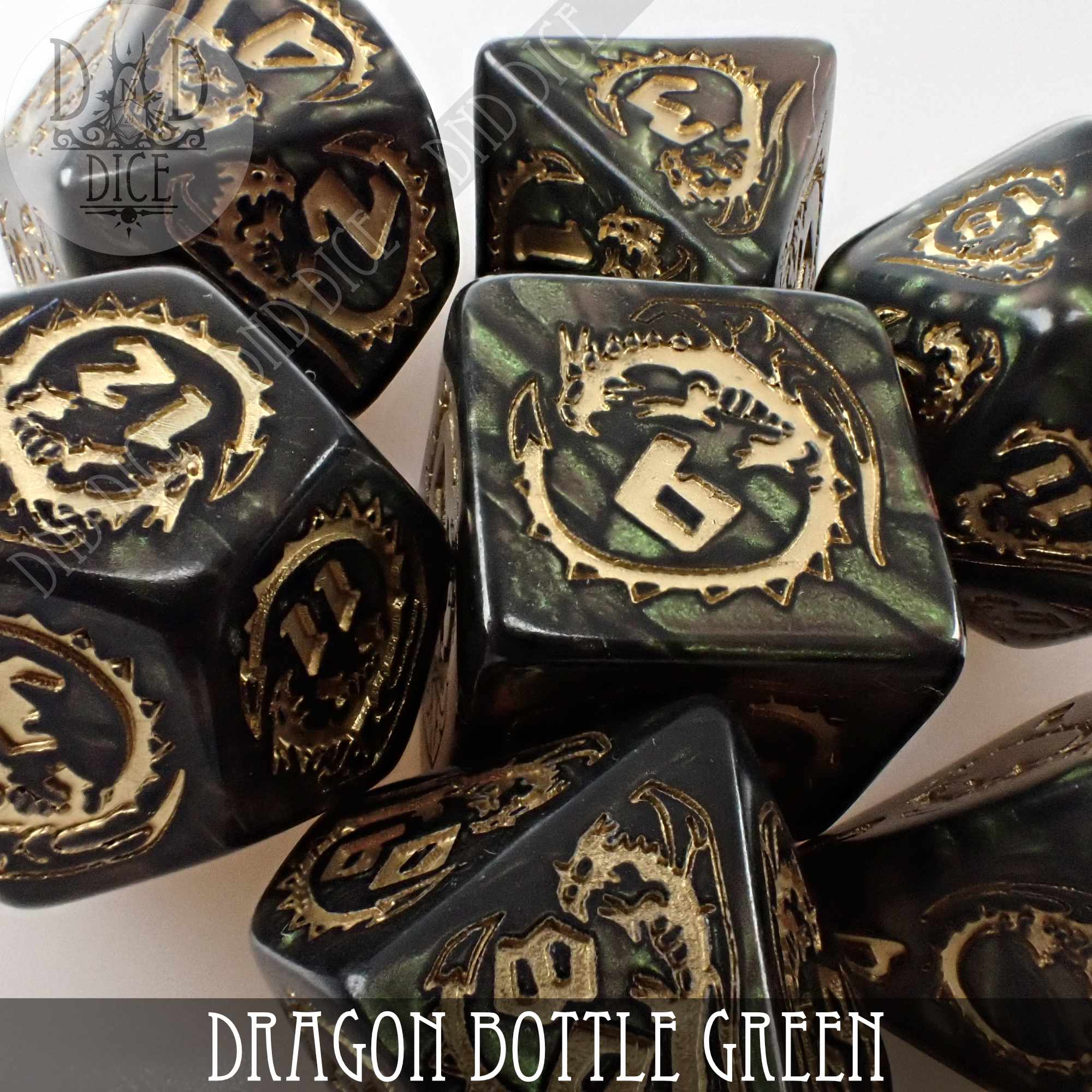 Dragon Nephrite (Bottle Green) Dice Set - Bards & Cards