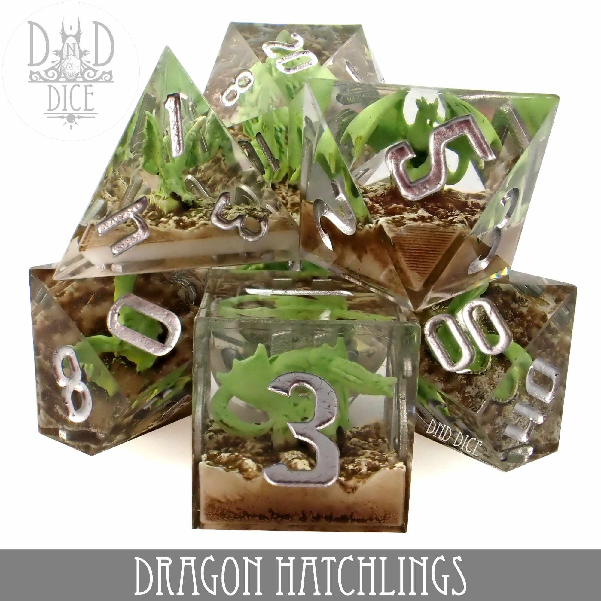 Dragon Hatchlings Handmade Dice Set - Bards & Cards