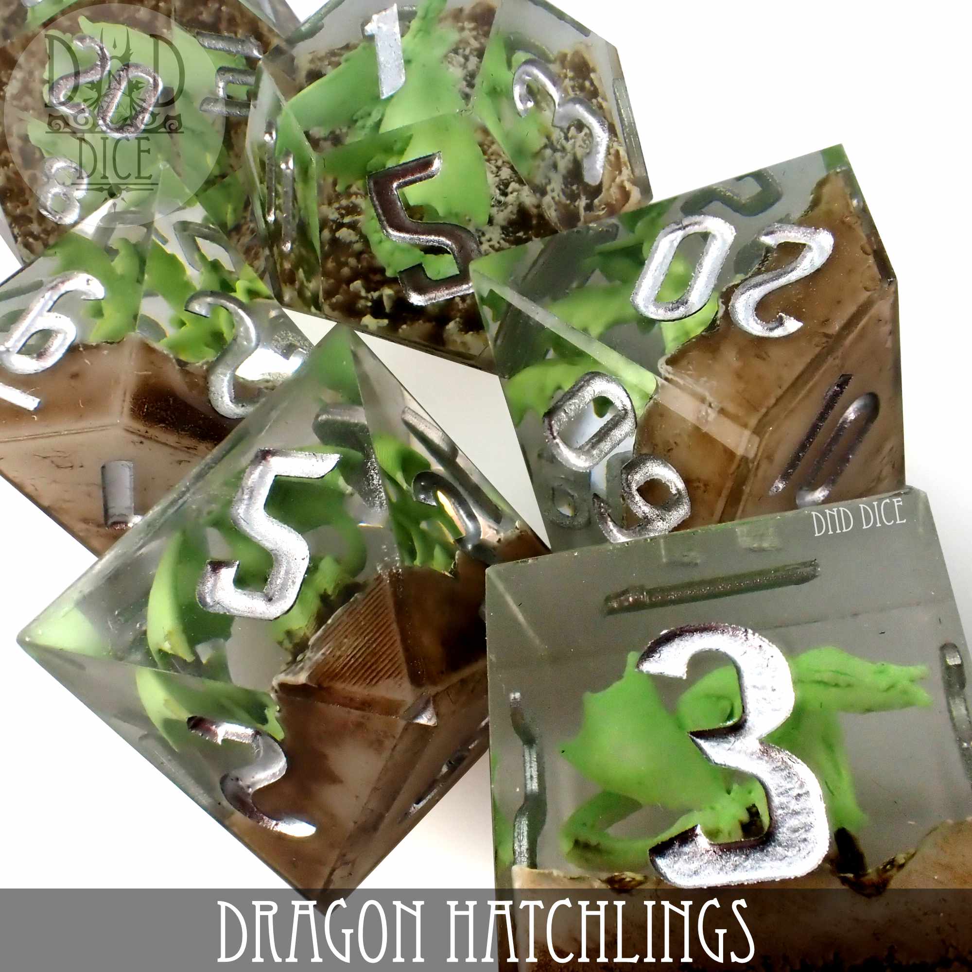 Dragon Hatchlings Handmade Dice Set - Bards & Cards