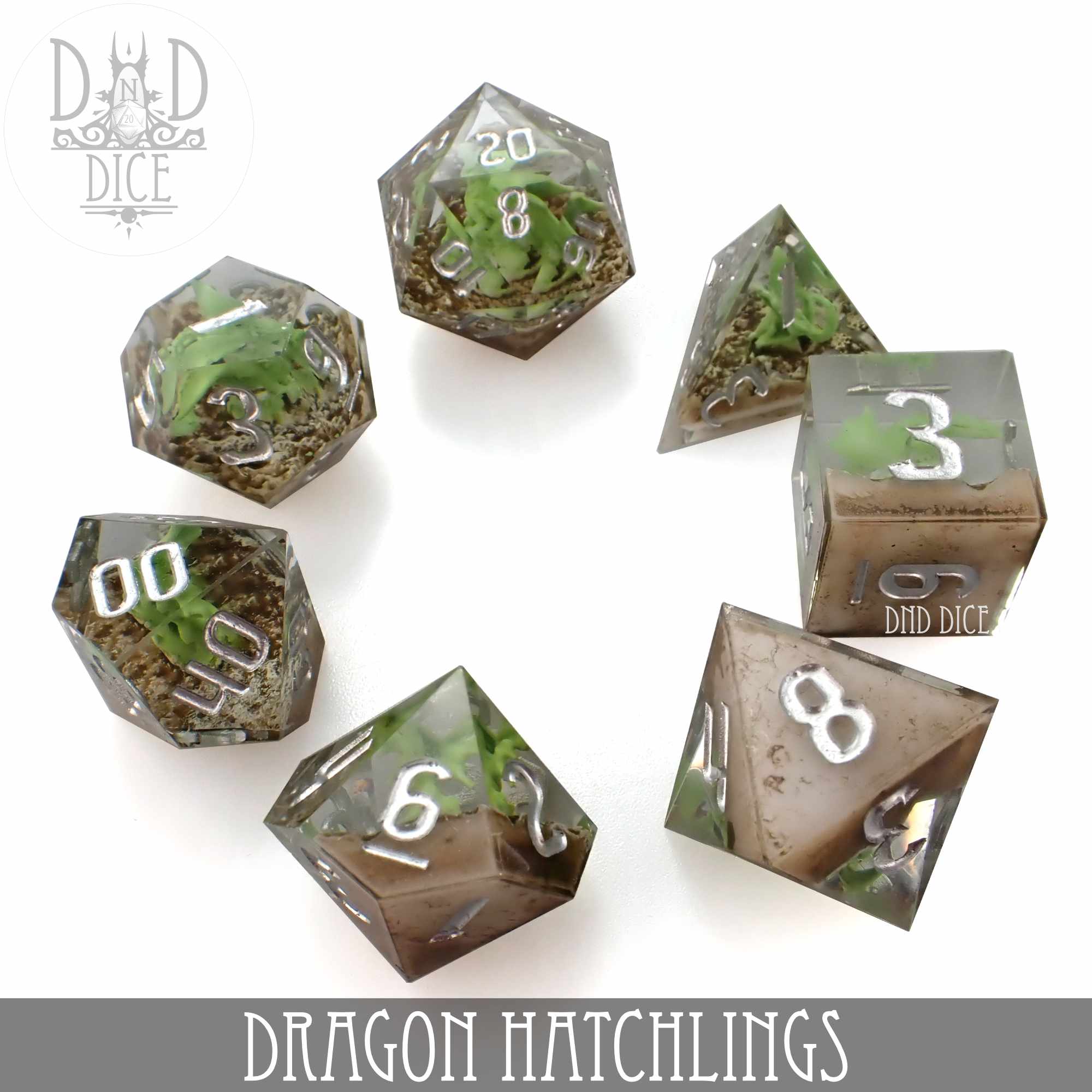 Dragon Hatchlings Handmade Dice Set - Bards & Cards