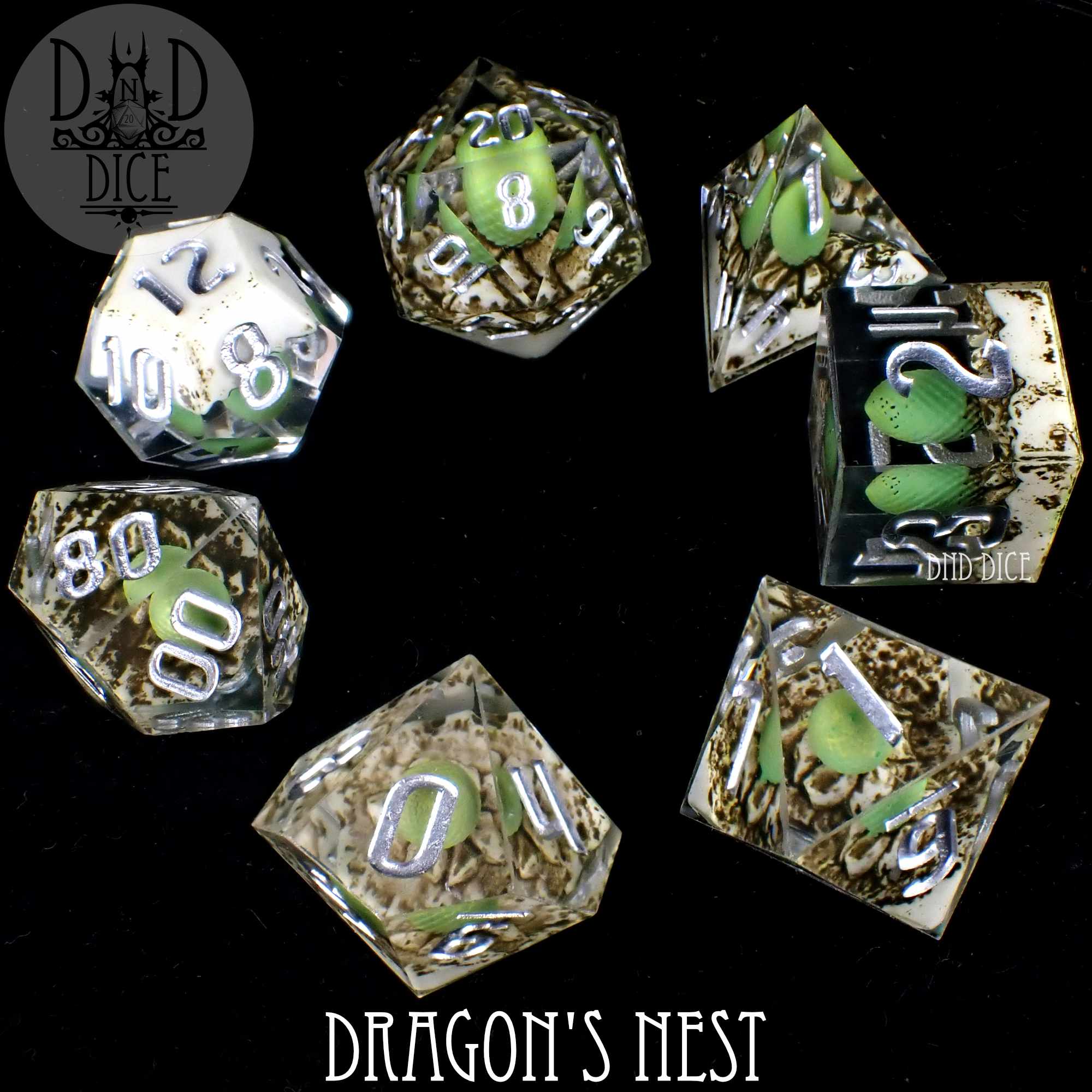 Dragon's Nest Handmade Dice Set - Bards & Cards