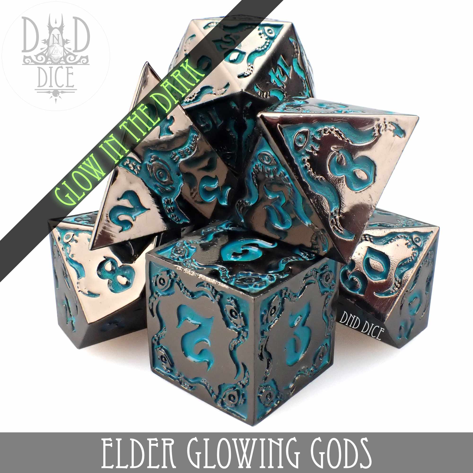 Elder Glowing Gods Metal Dice Set - Bards & Cards