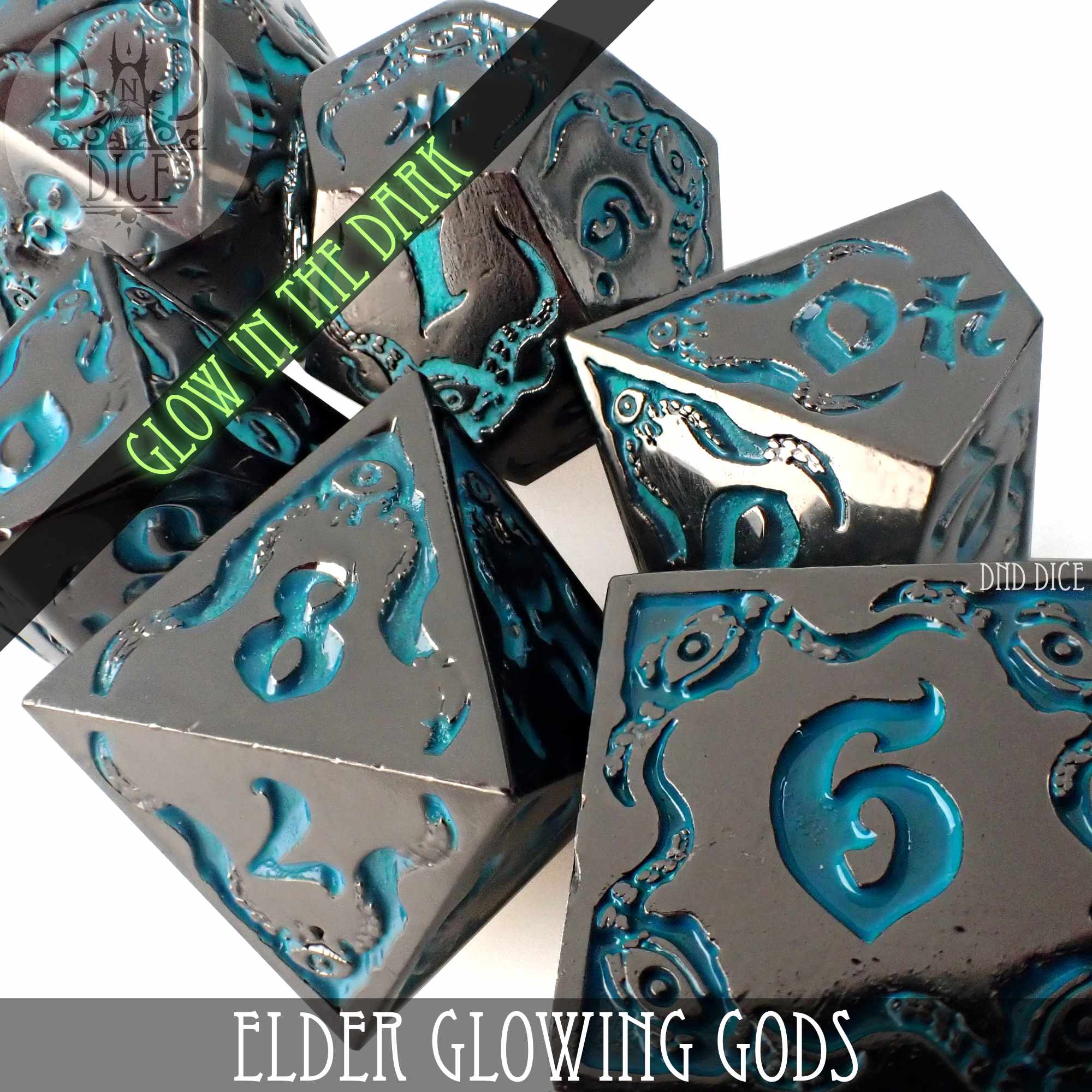 Elder Glowing Gods Metal Dice Set - Bards & Cards