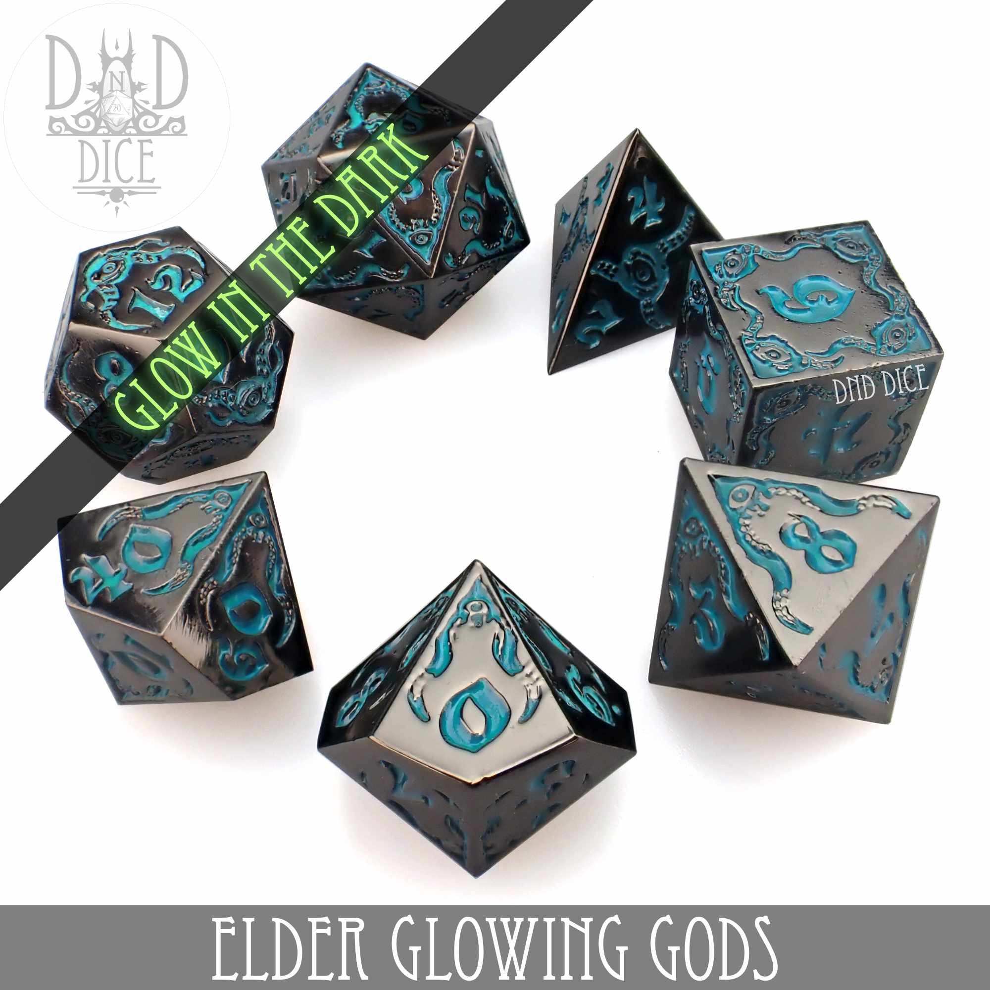 Elder Glowing Gods Metal Dice Set - Bards & Cards