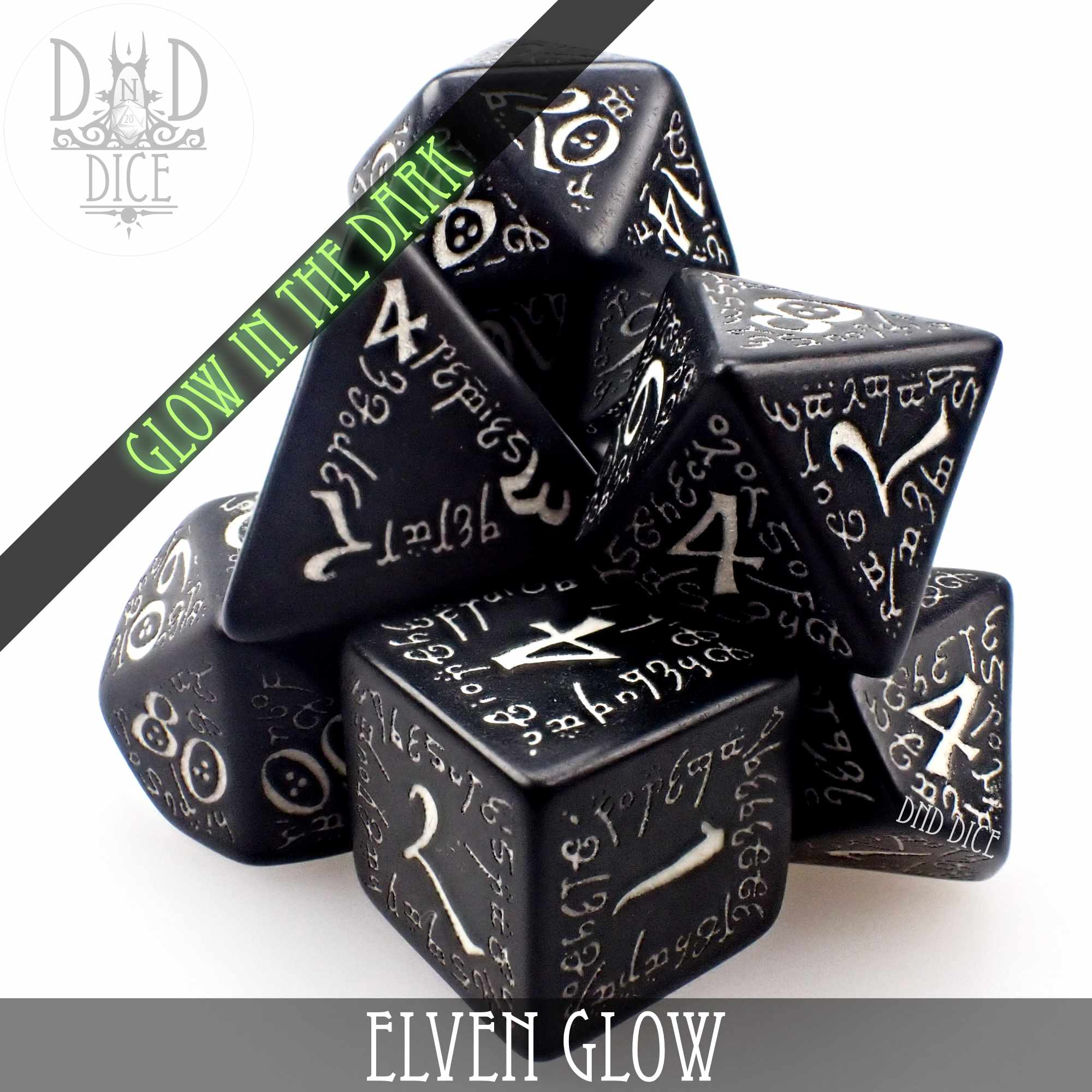 Elven Glow in the Dark Dice Set - Bards & Cards