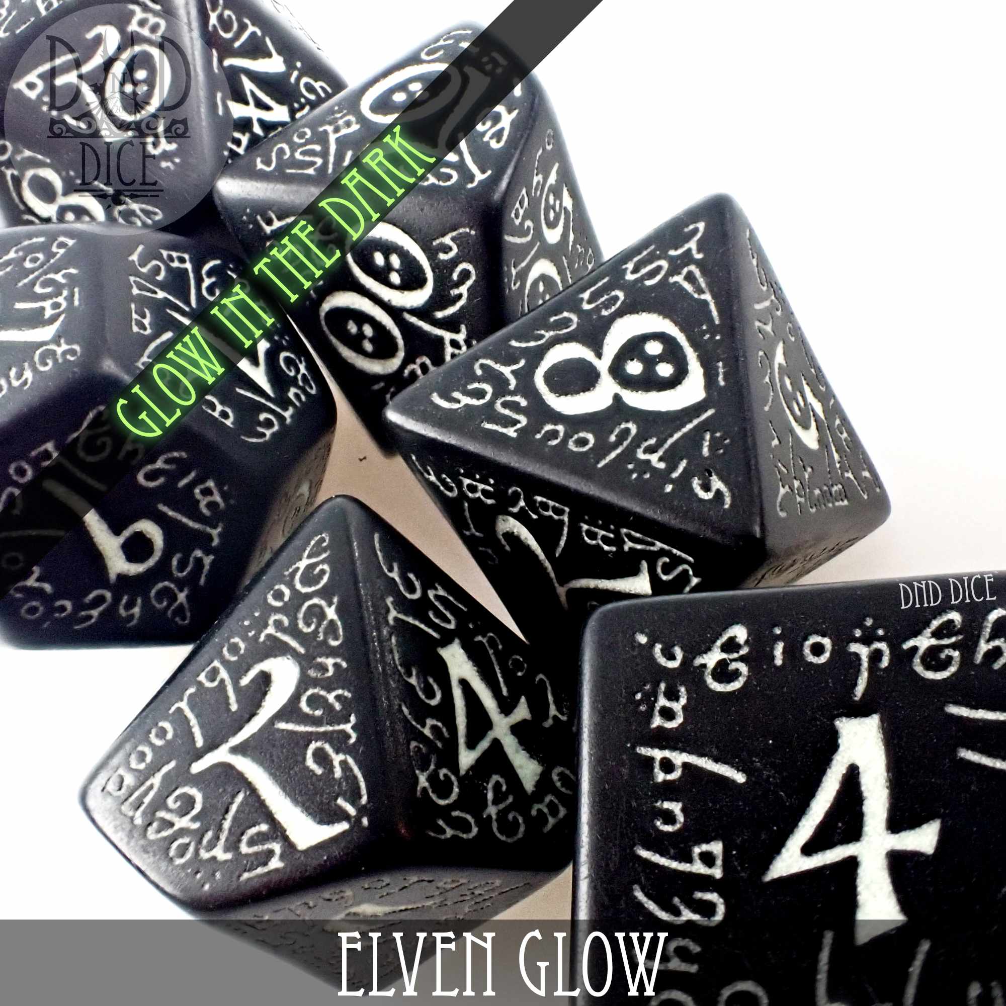 Elven Glow in the Dark Dice Set - Bards & Cards