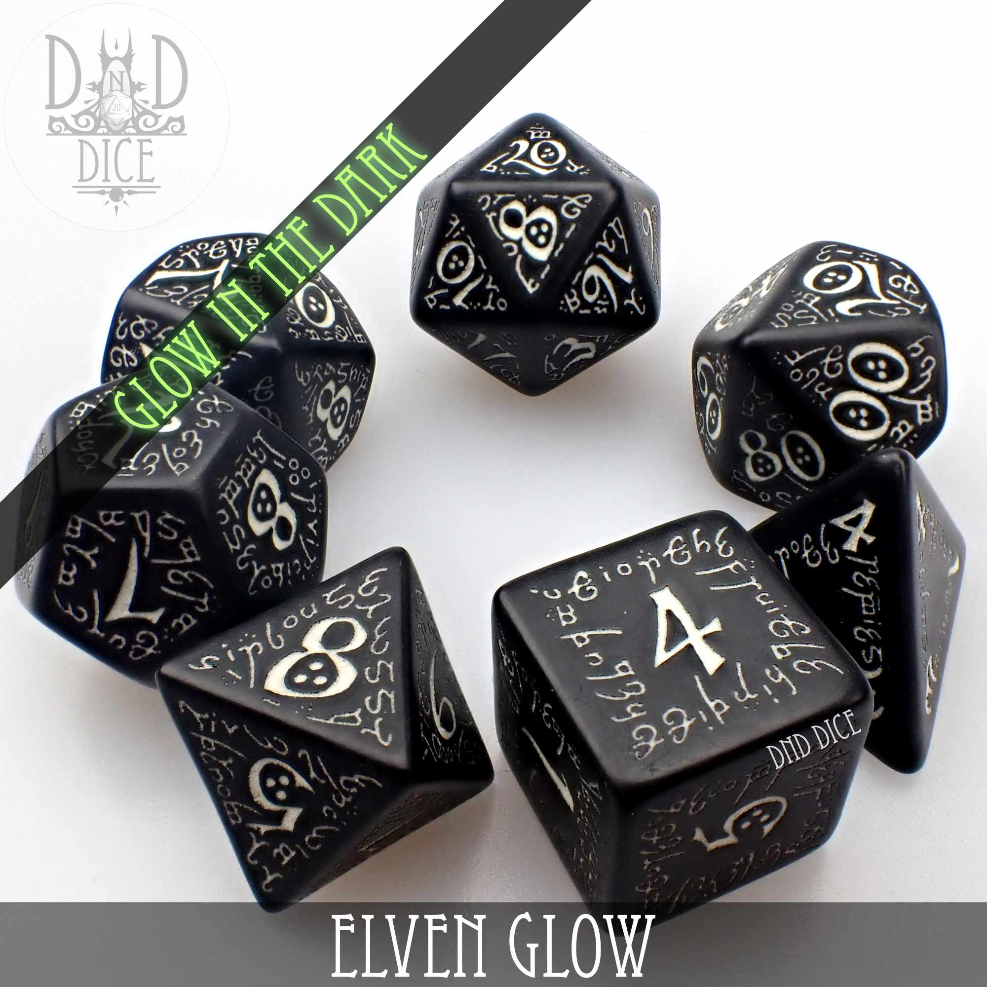 Elven Glow in the Dark Dice Set - Bards & Cards