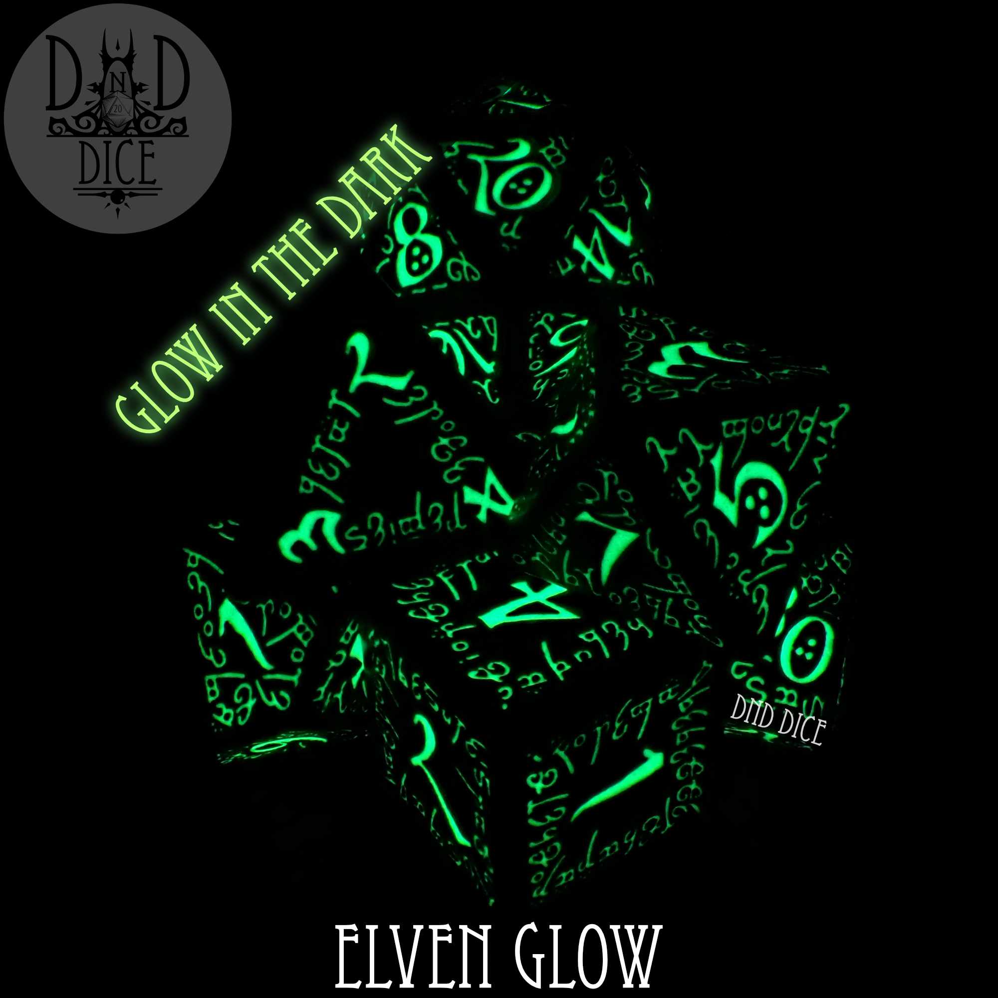 Elven Glow in the Dark Dice Set - Bards & Cards