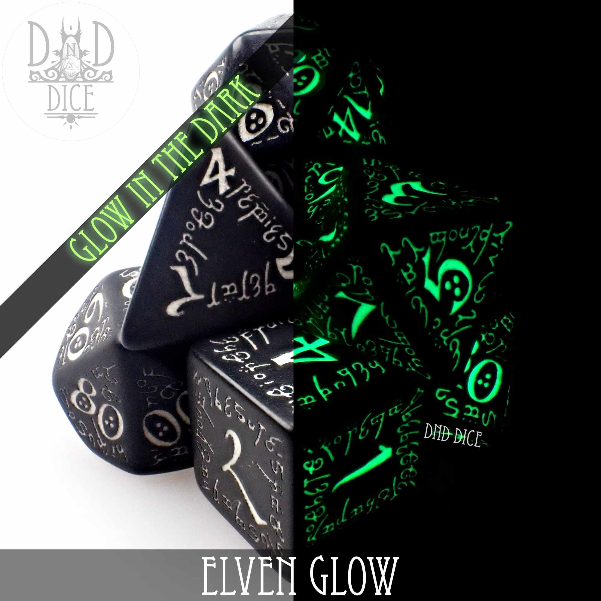 Elven Glow in the Dark Dice Set - Bards & Cards