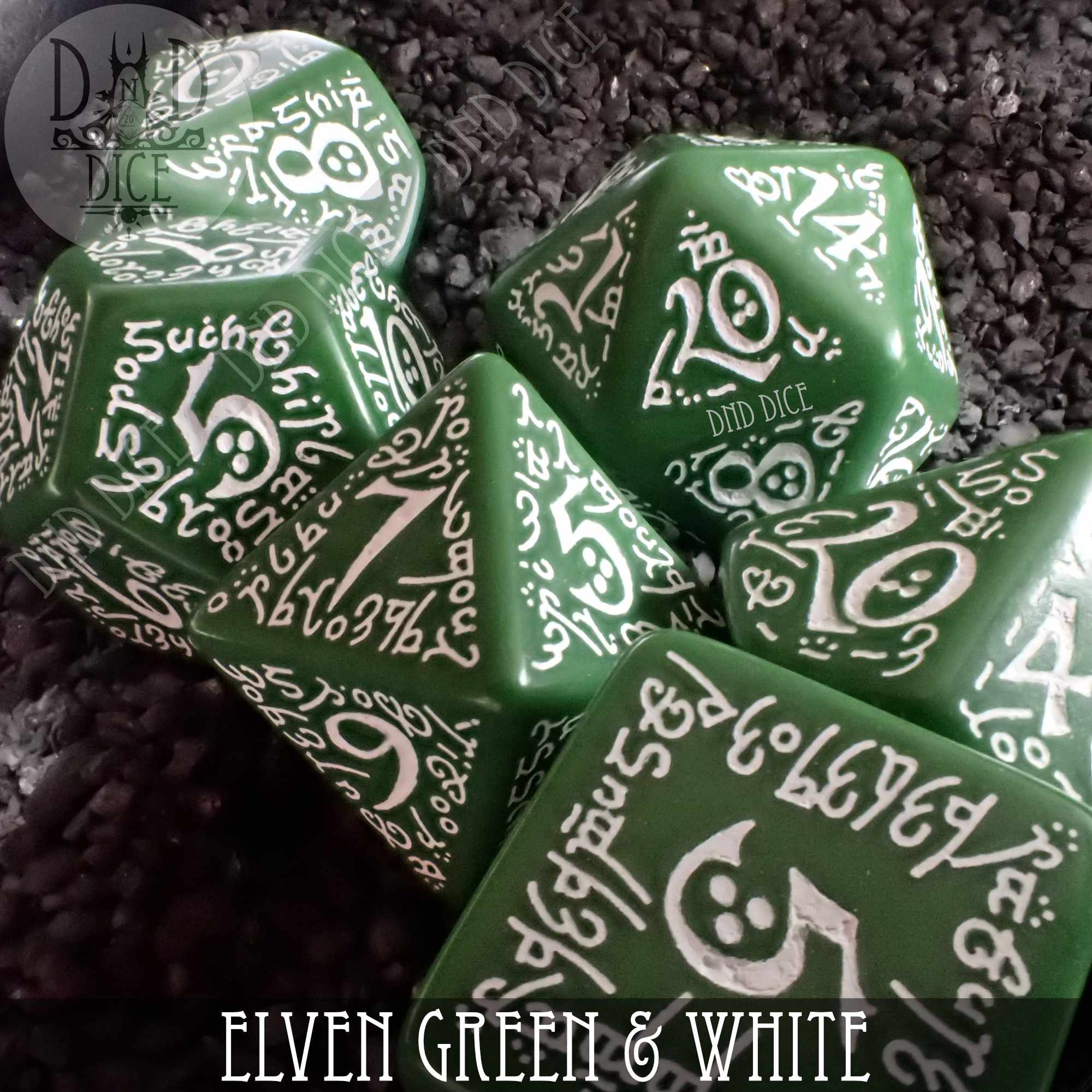 Elven Green & White Dice Set - Bards & Cards