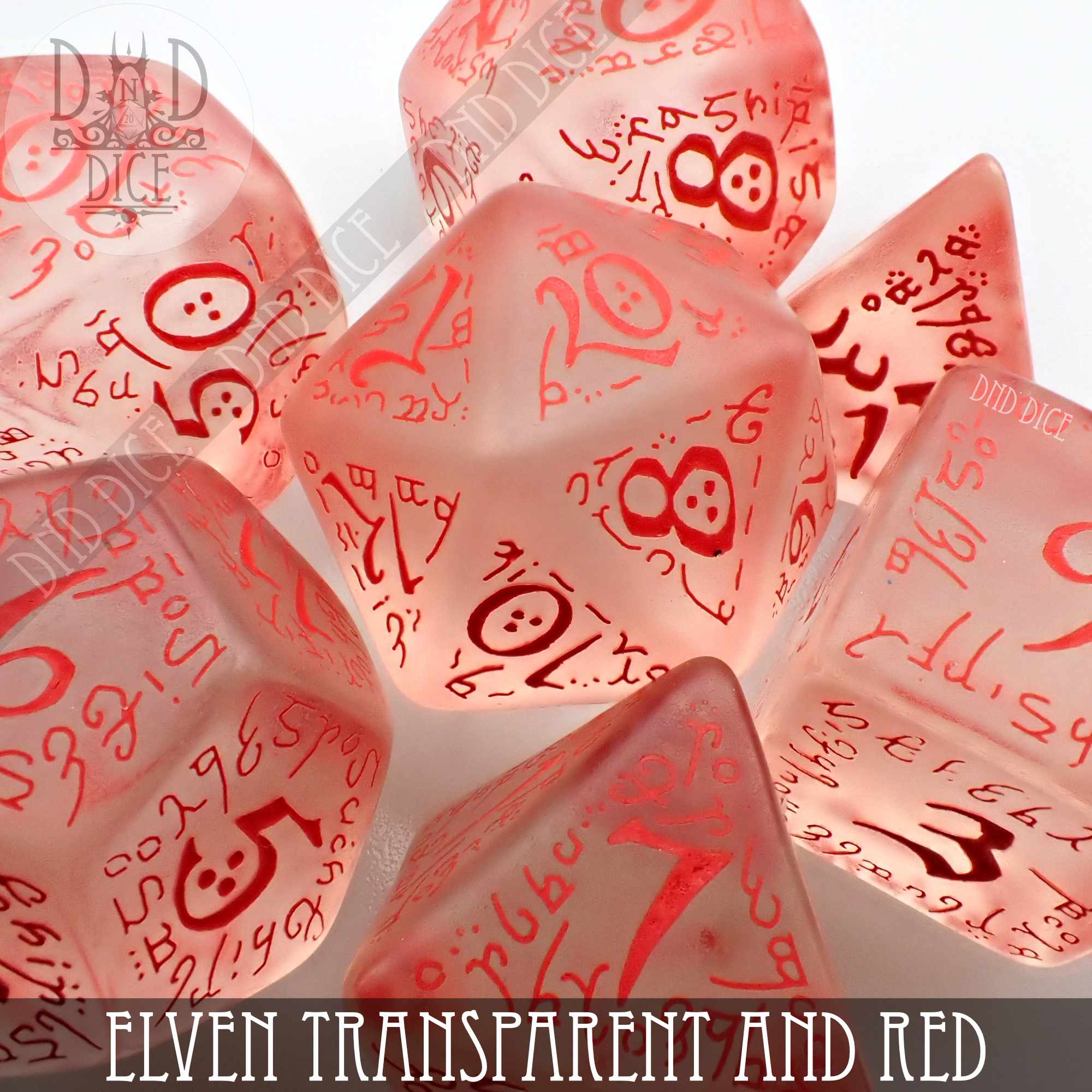 Elven Transparent & Red Dice Set - Bards & Cards