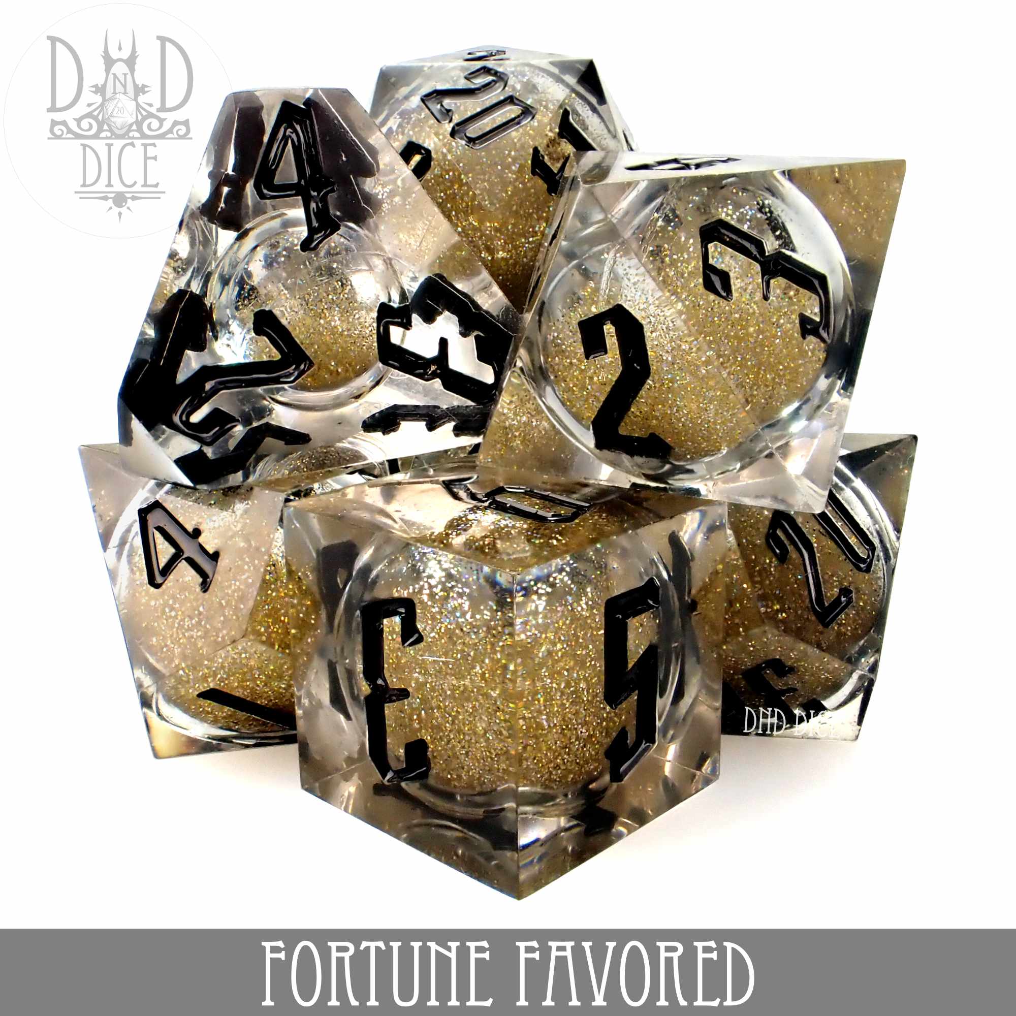 Fortune Favored Liquid Core Dice Set - Bards & Cards