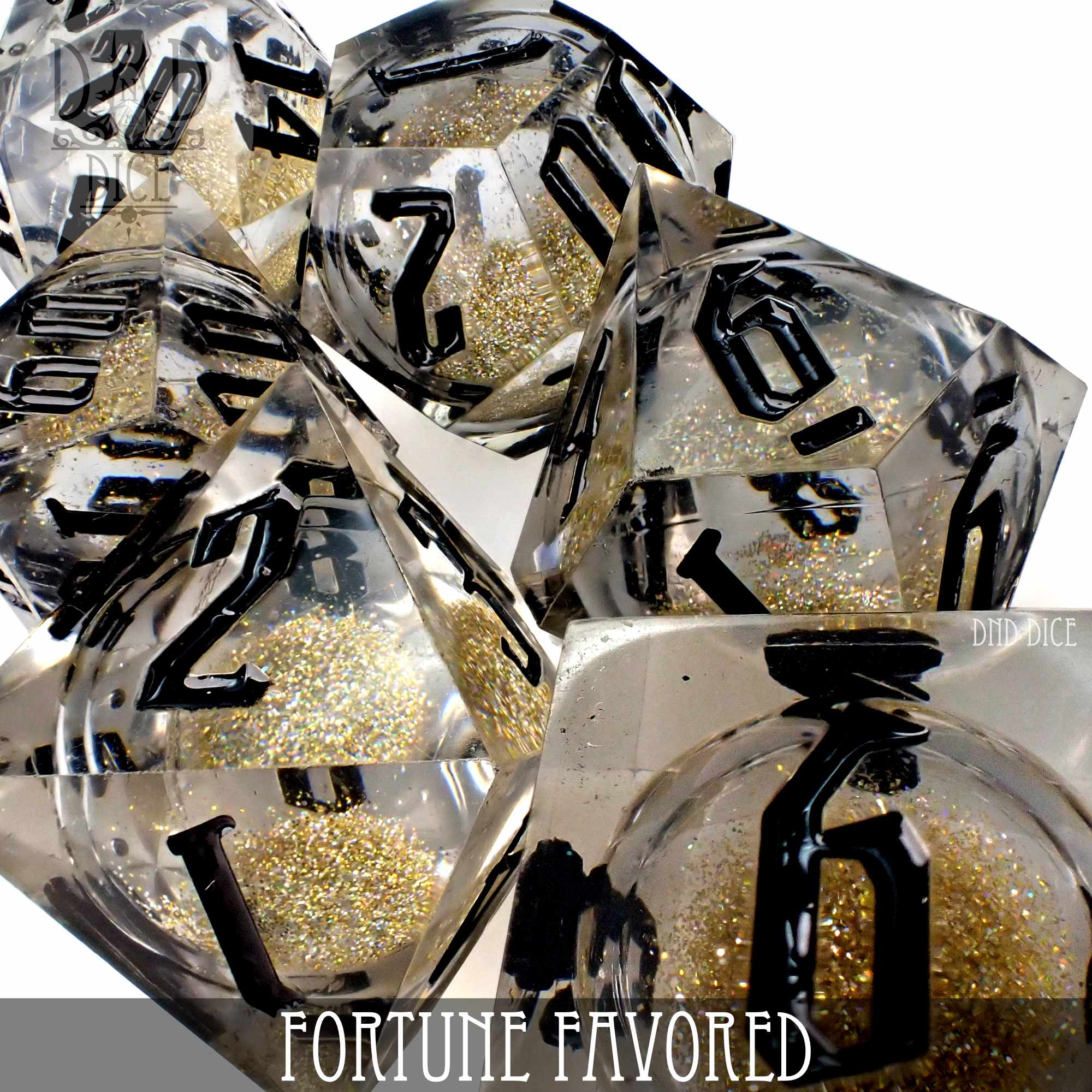 Fortune Favored Liquid Core Dice Set - Bards & Cards