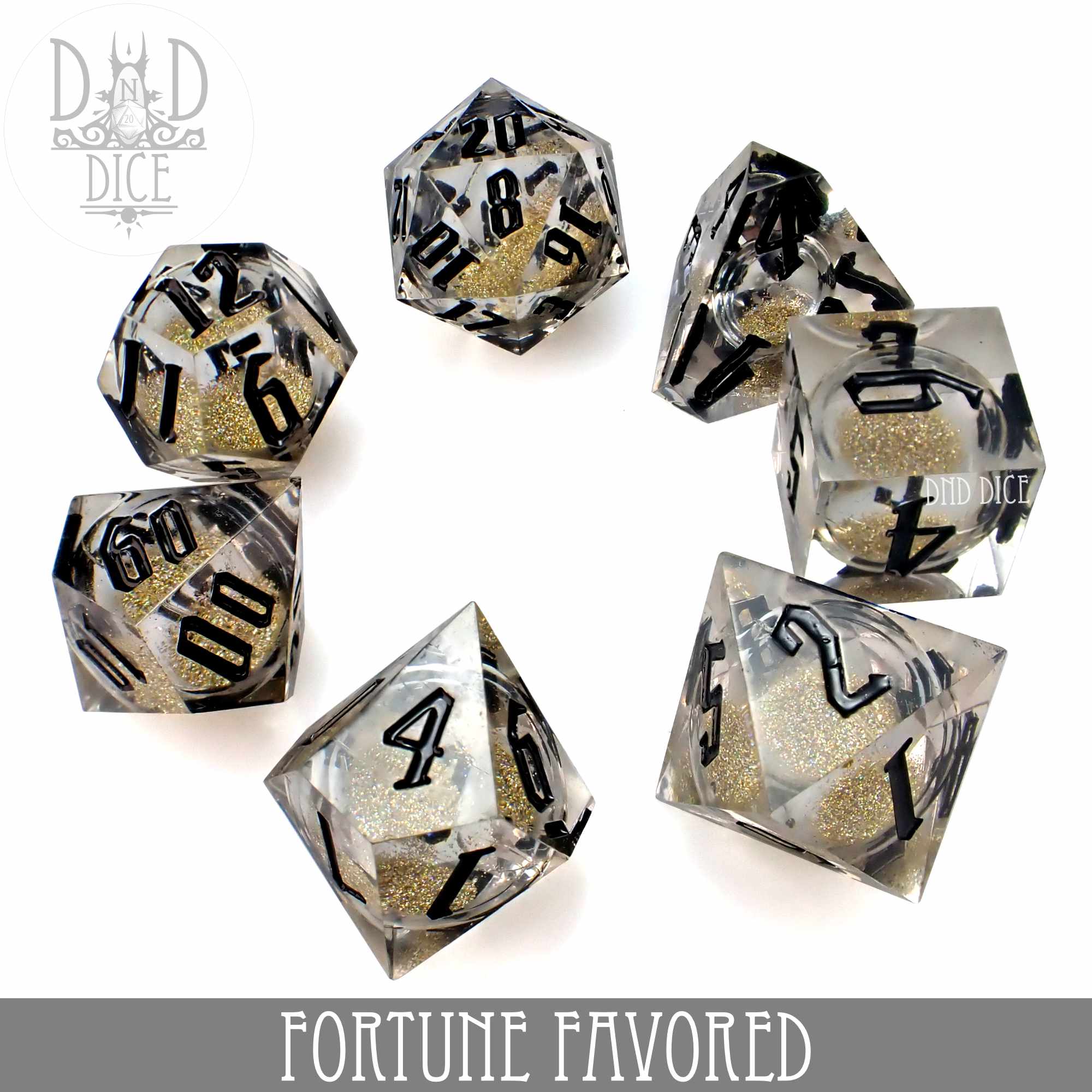 Fortune Favored Liquid Core Dice Set - Bards & Cards