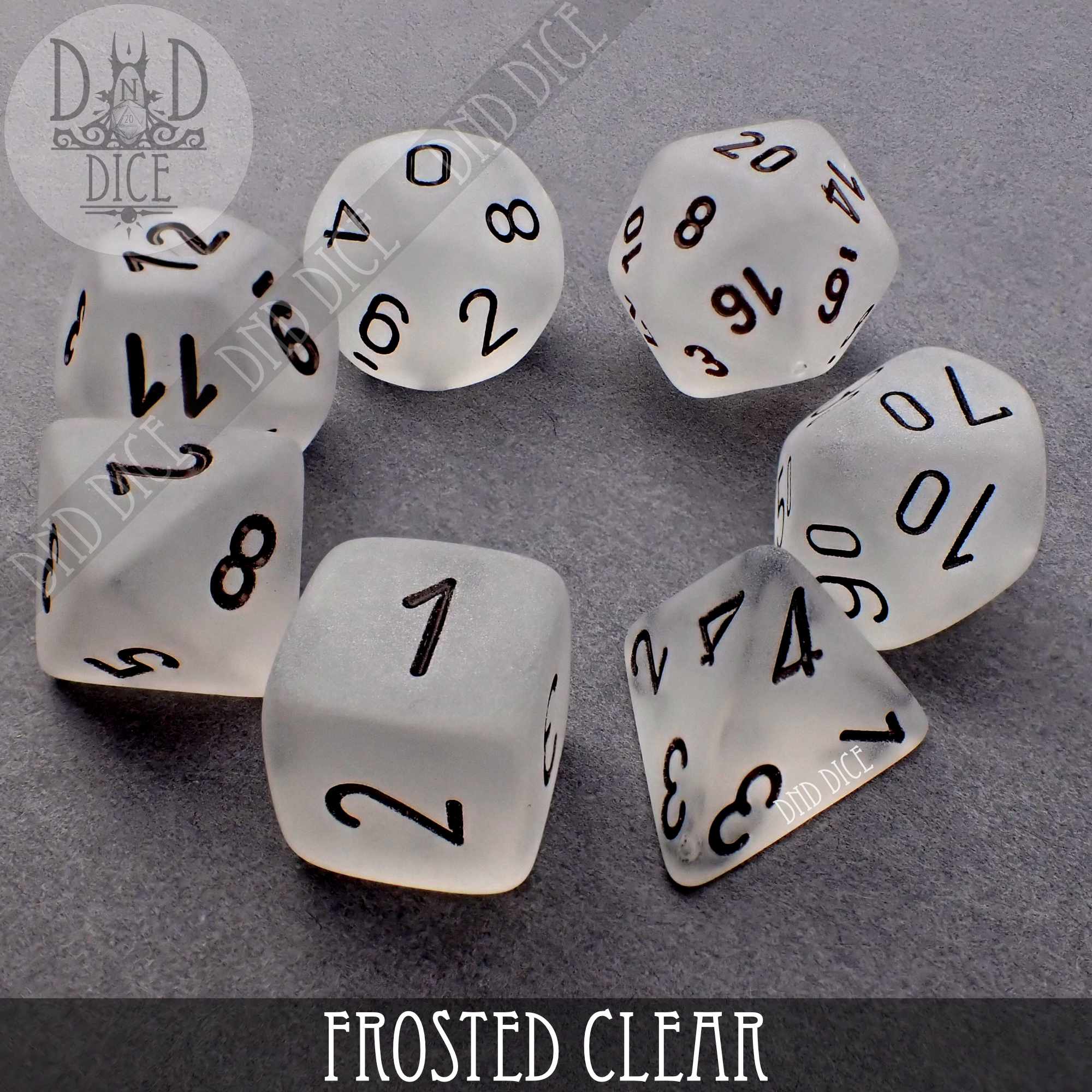 Frosted Clear Dice Set - Bards & Cards