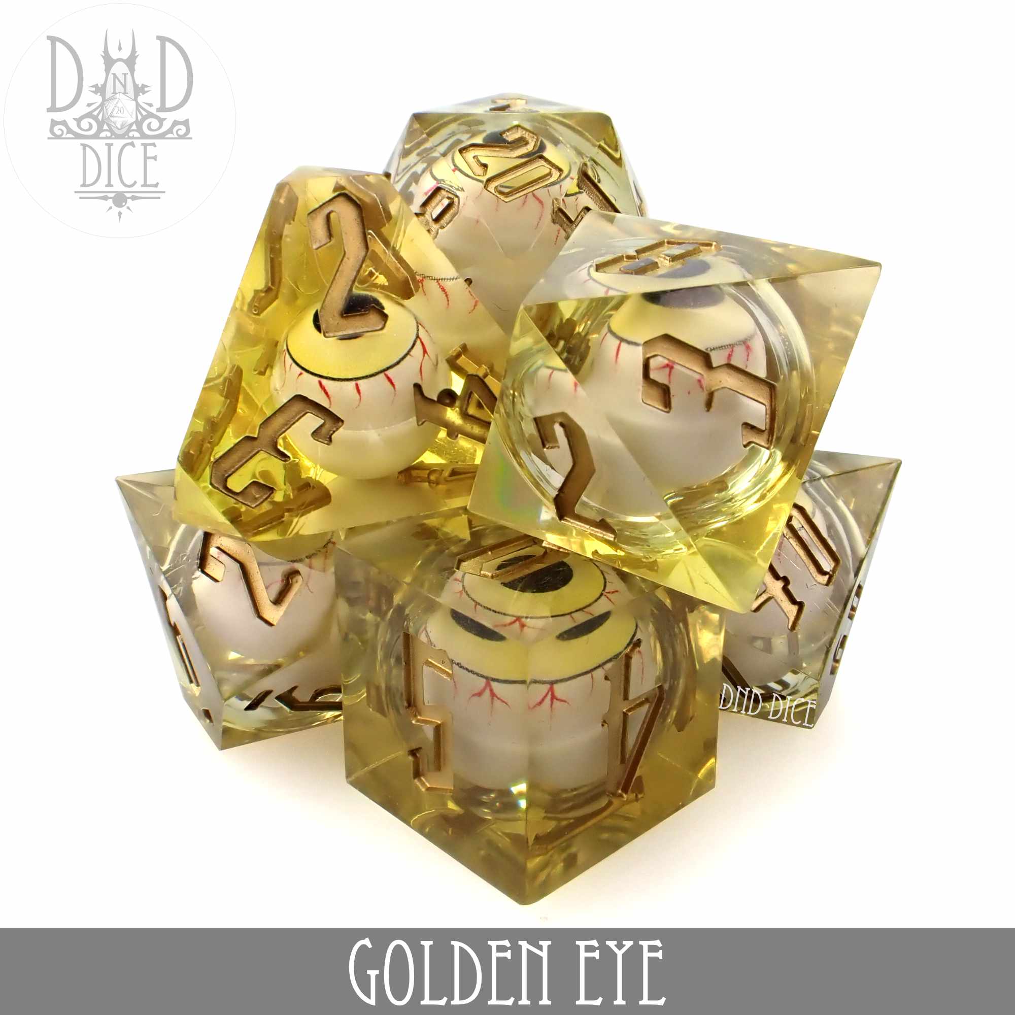 Golden Eye Liquid Core Dice Set - Bards & Cards