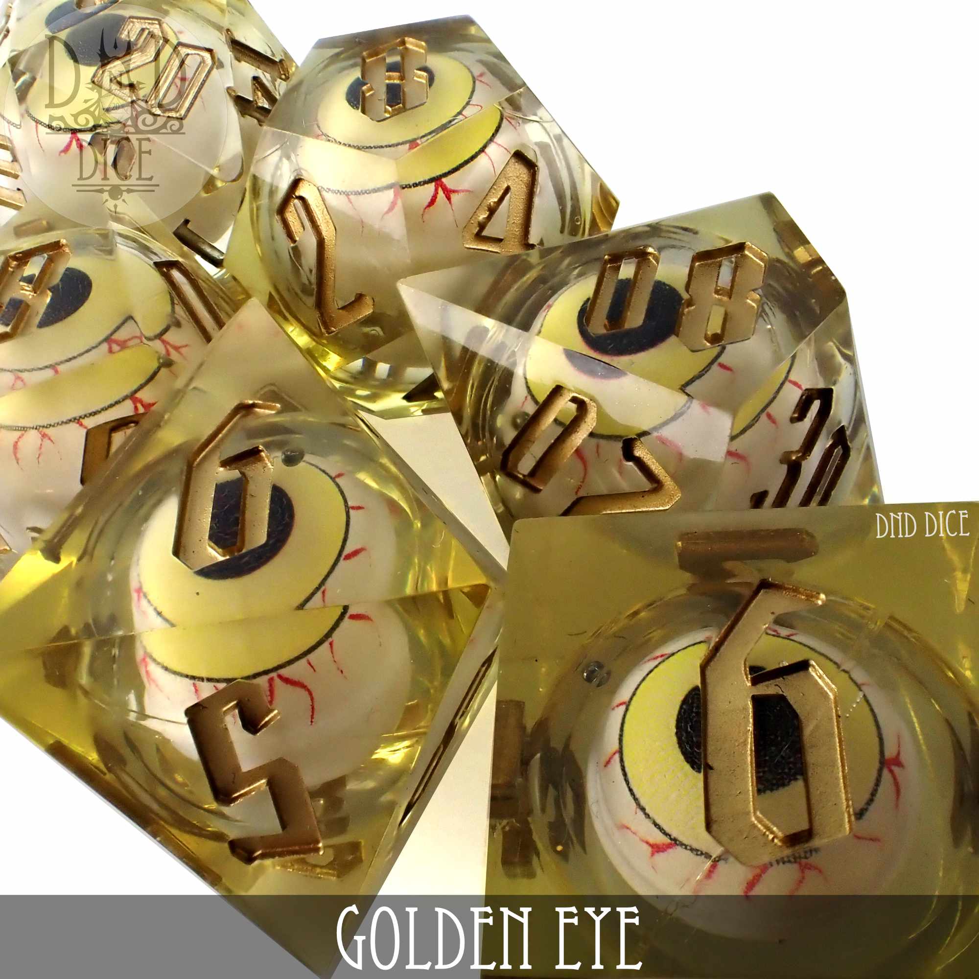 Golden Eye Liquid Core Dice Set - Bards & Cards