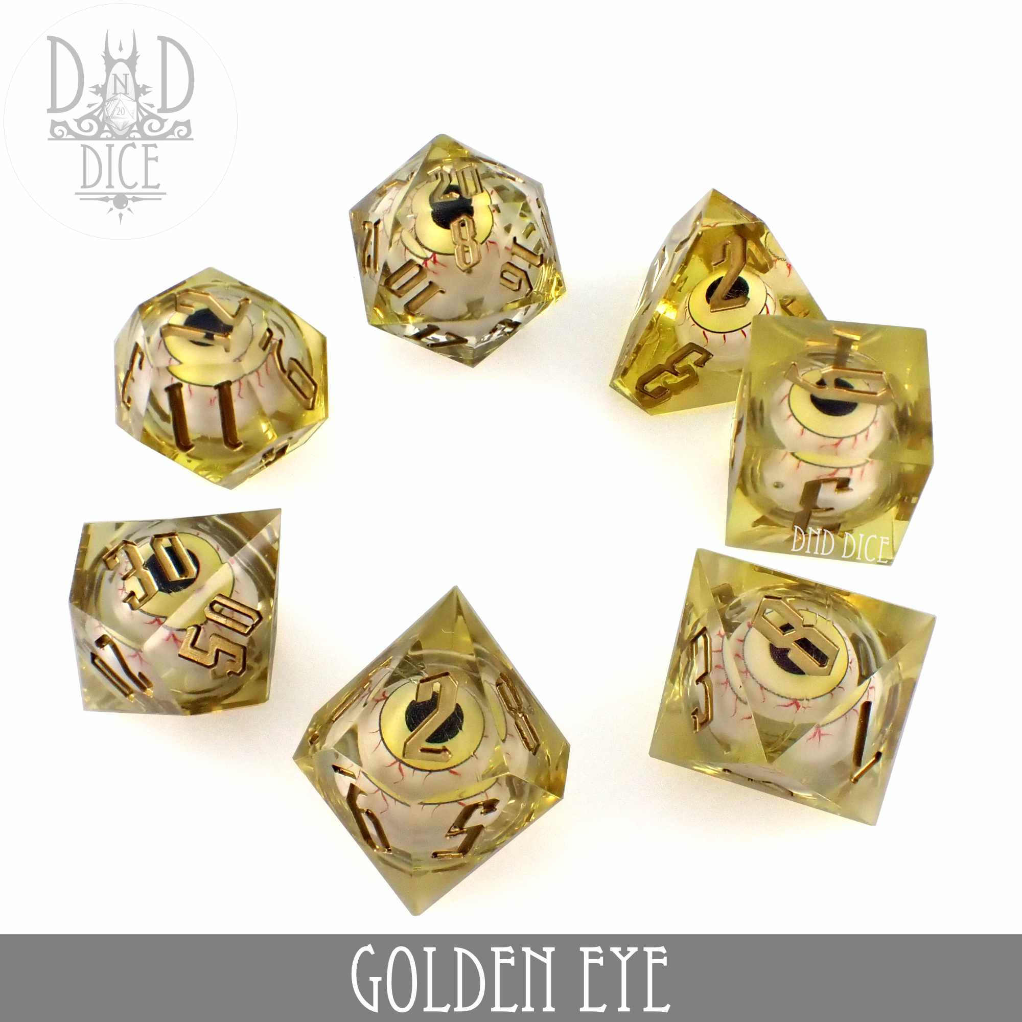 Golden Eye Liquid Core Dice Set - Bards & Cards