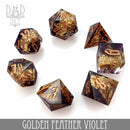 Golden Feather Violet Handmade Dice Set - Bards & Cards