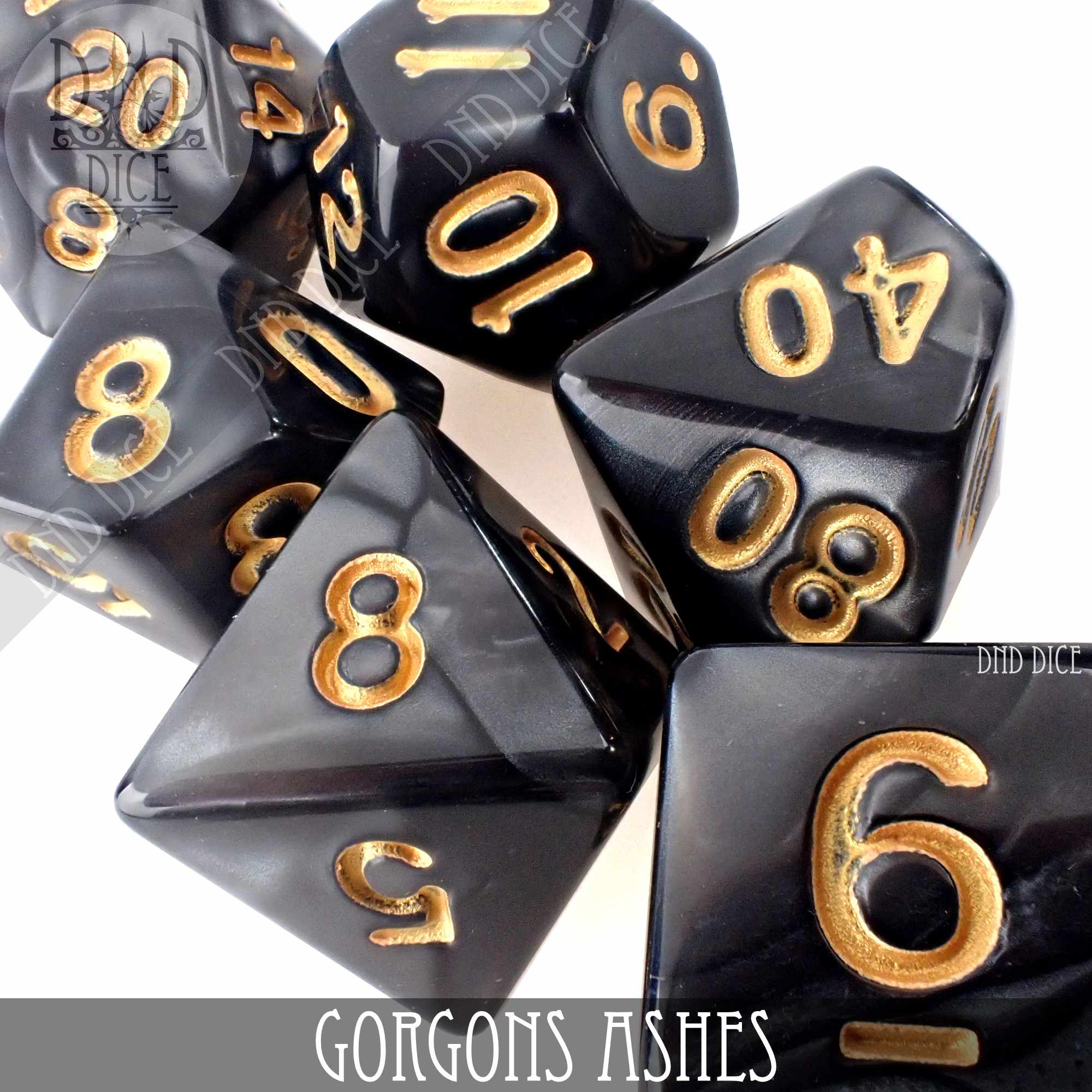 Gorgons Ashes 7 or 11 Dice Set - Bards & Cards