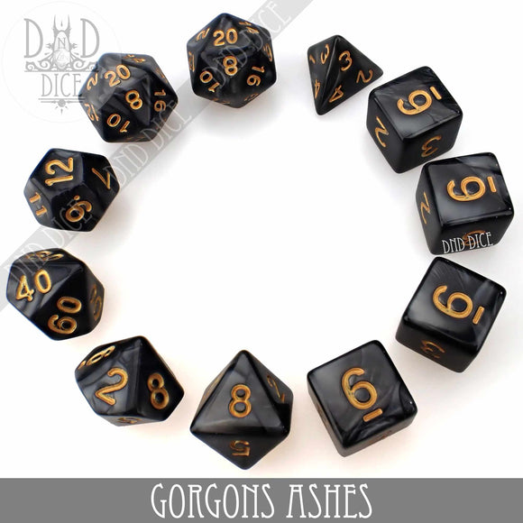 Gorgons Ashes 7 or 11 Dice Set - Bards & Cards