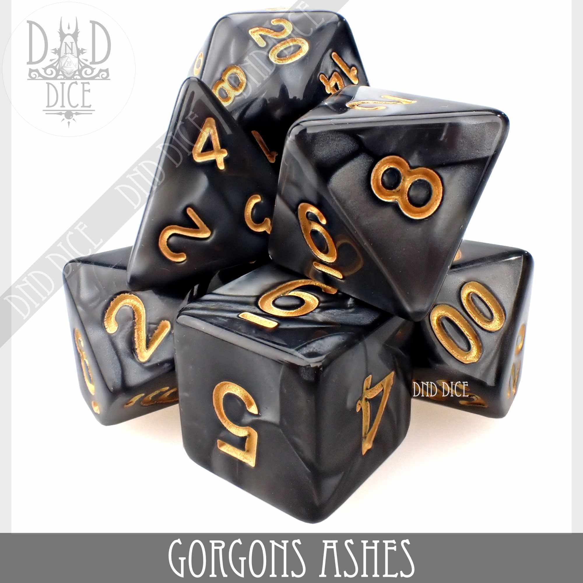 Gorgons Ashes 7 or 11 Dice Set - Bards & Cards