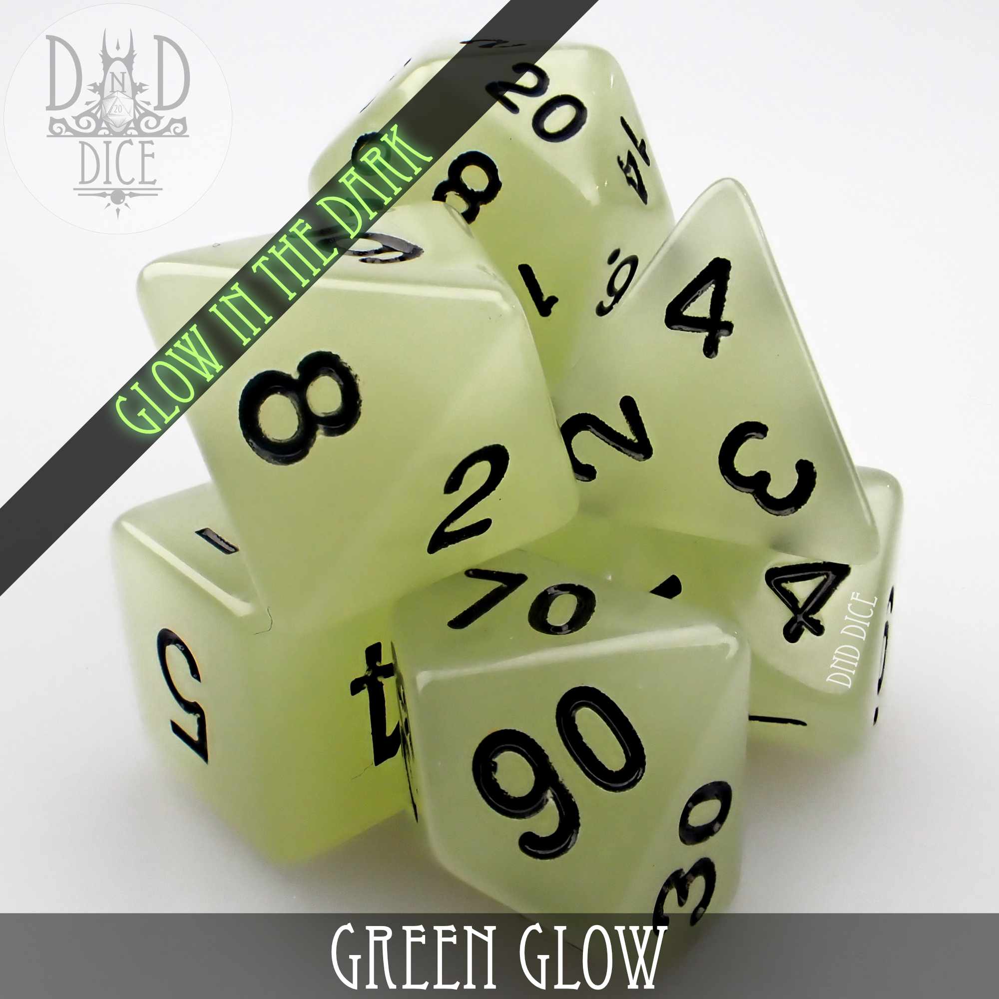 Green Glow in the Dark Dice Set - Bards & Cards