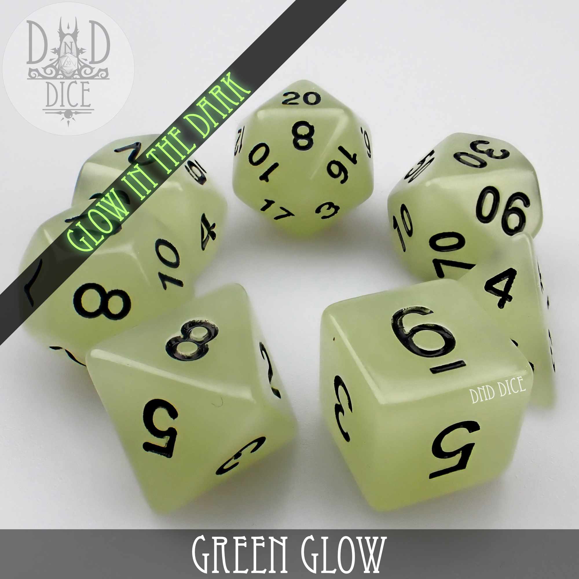 Green Glow in the Dark Dice Set - Bards & Cards