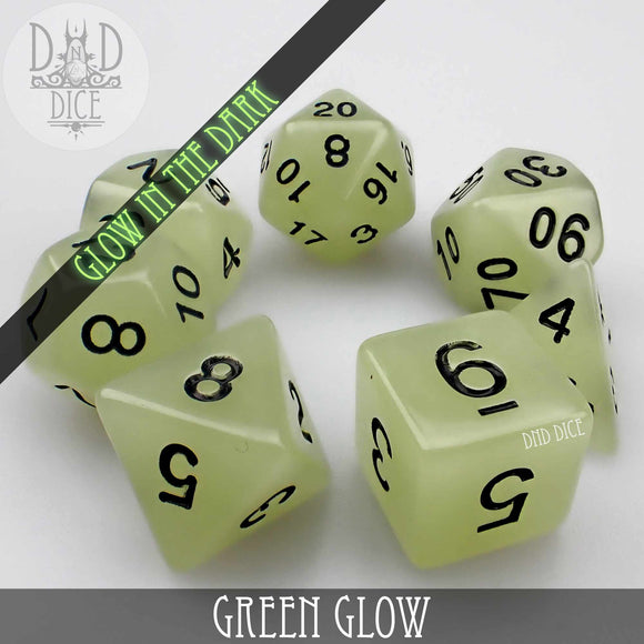 Green Glow in the Dark Dice Set - Bards & Cards