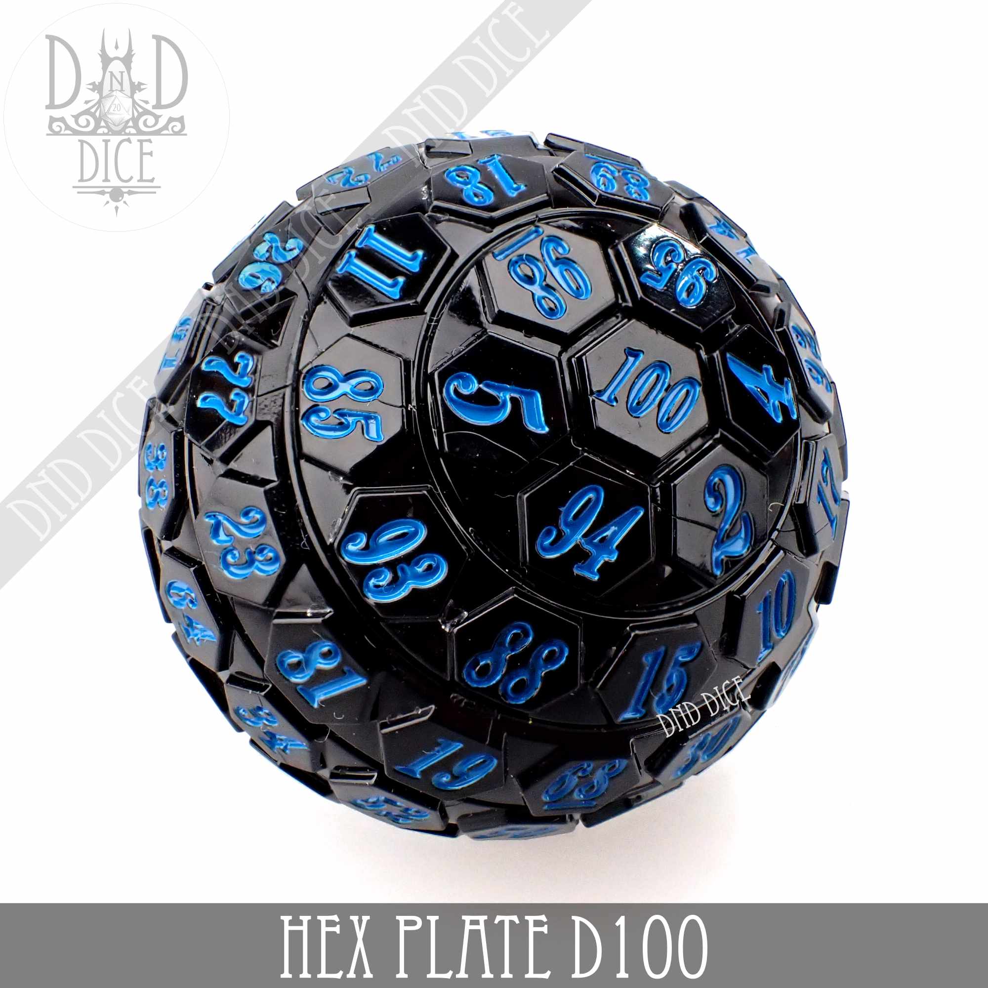 Hex Plate D100 Black With Blue (45mm) - Bards & Cards