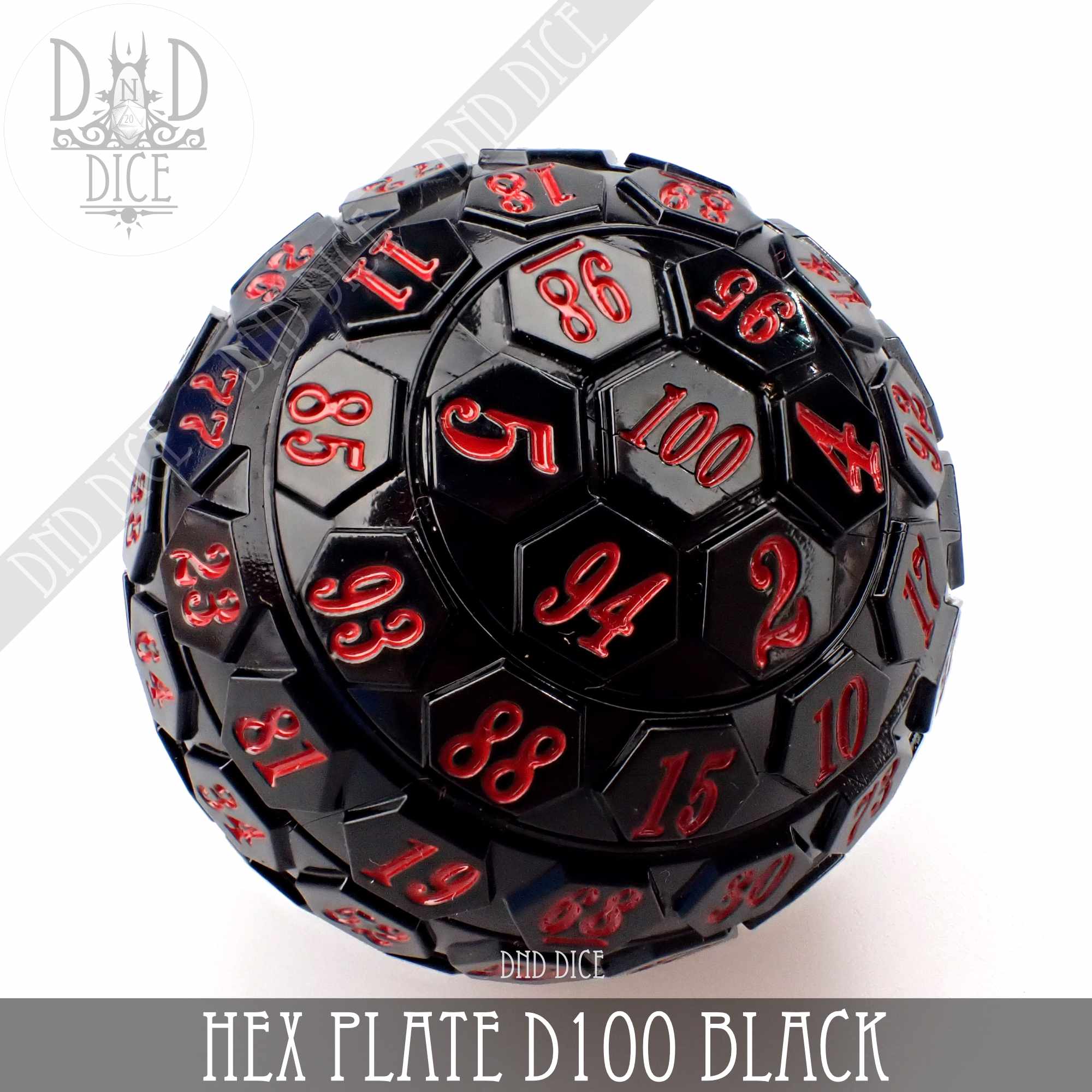 Hex Plate D100 Black with Red (45mm) - Bards & Cards