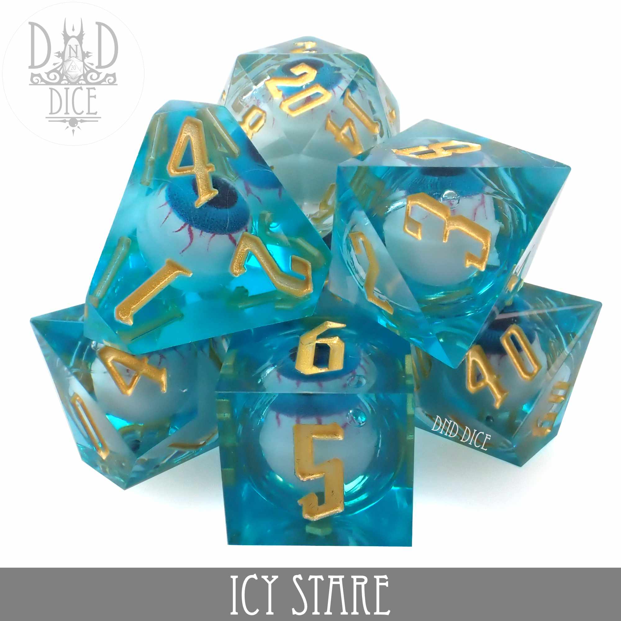 Icy Stare Liquid Core Dice Set - Bards & Cards