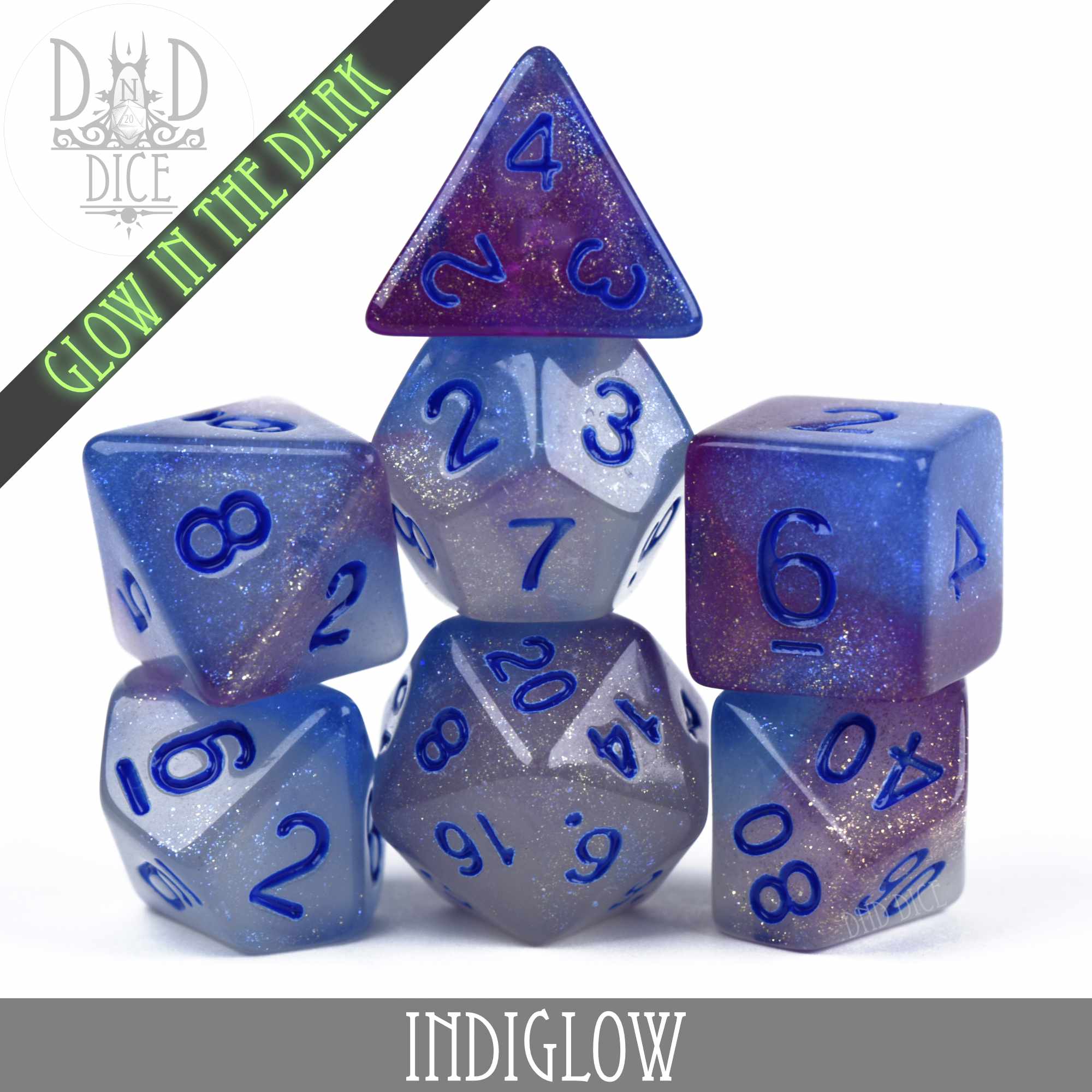 Indiglow Glow in the Dark Dice Set - Bards & Cards