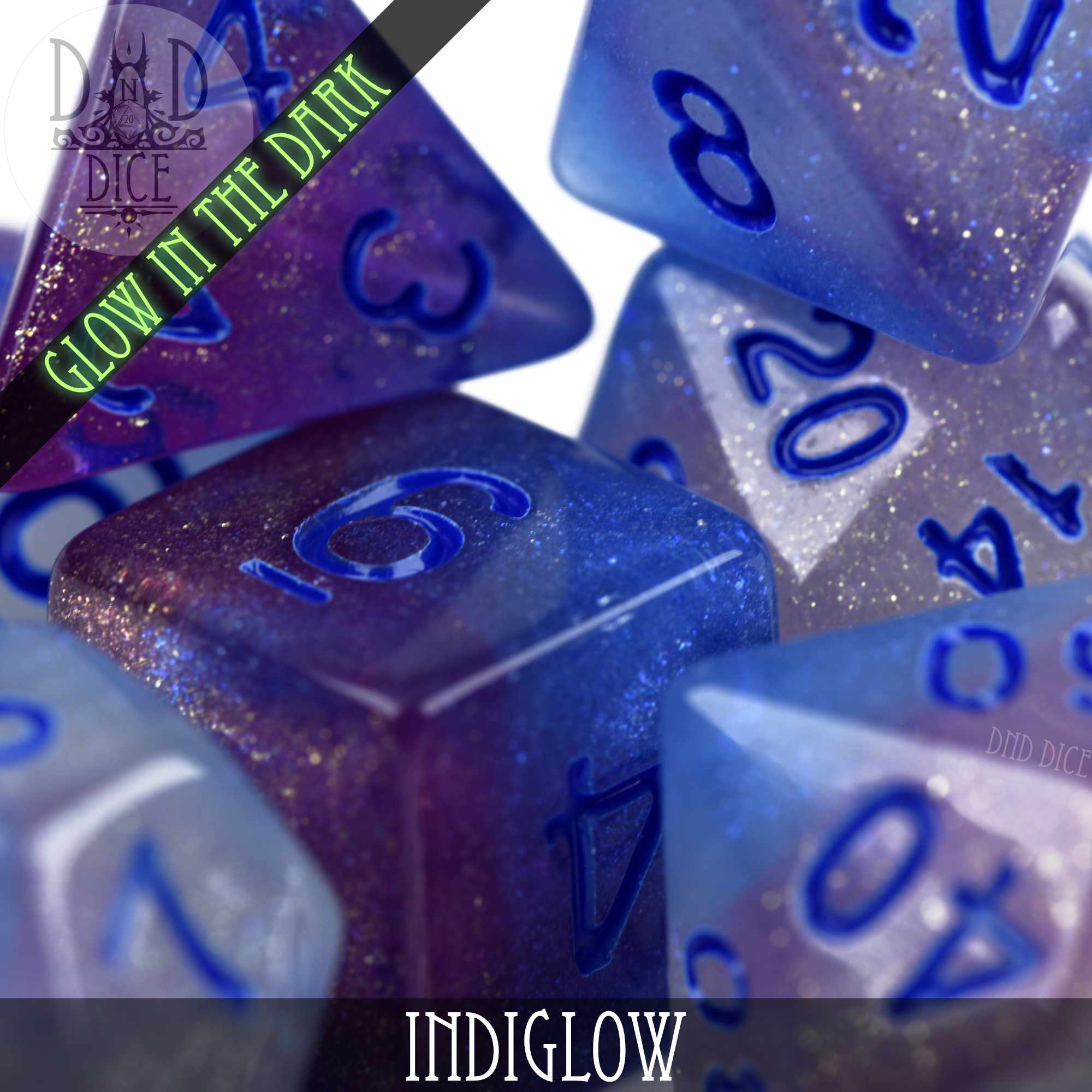 Indiglow Glow in the Dark Dice Set - Bards & Cards