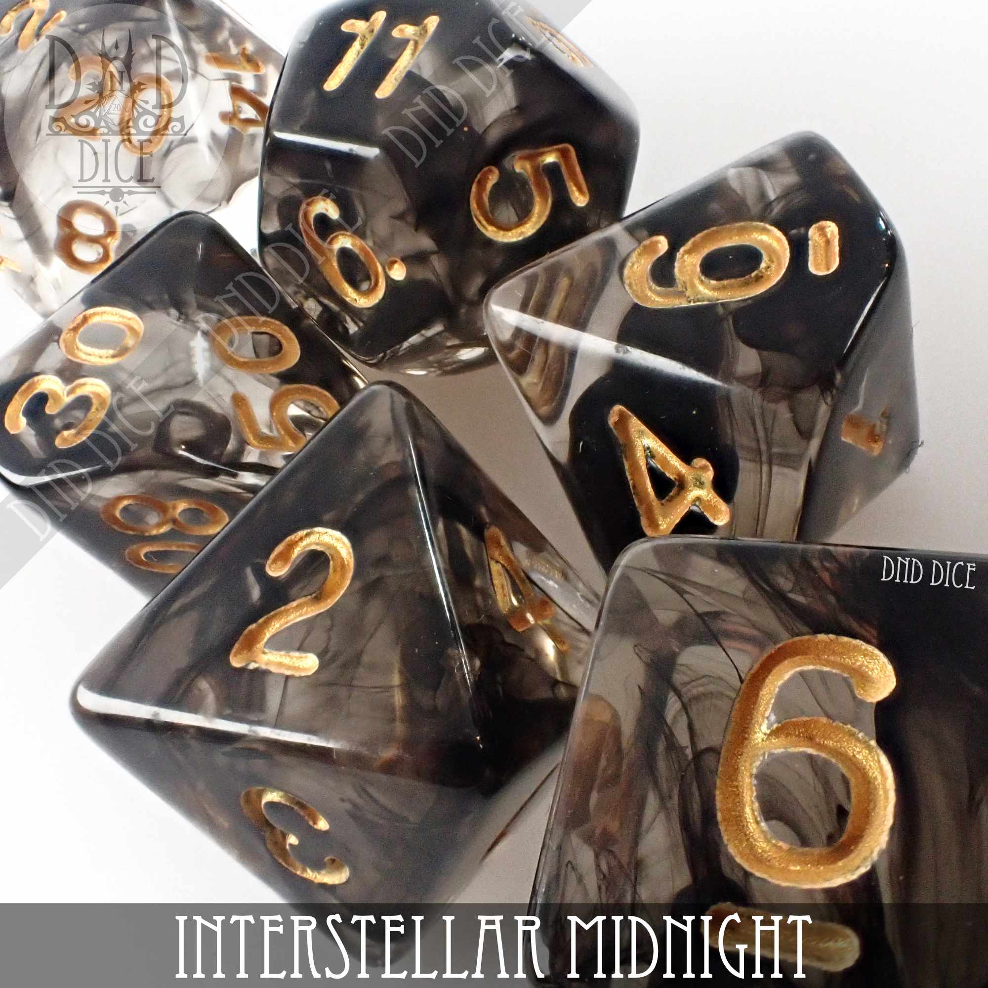 Interstellar Midnight 7 or 11 Dice Set - Bards & Cards