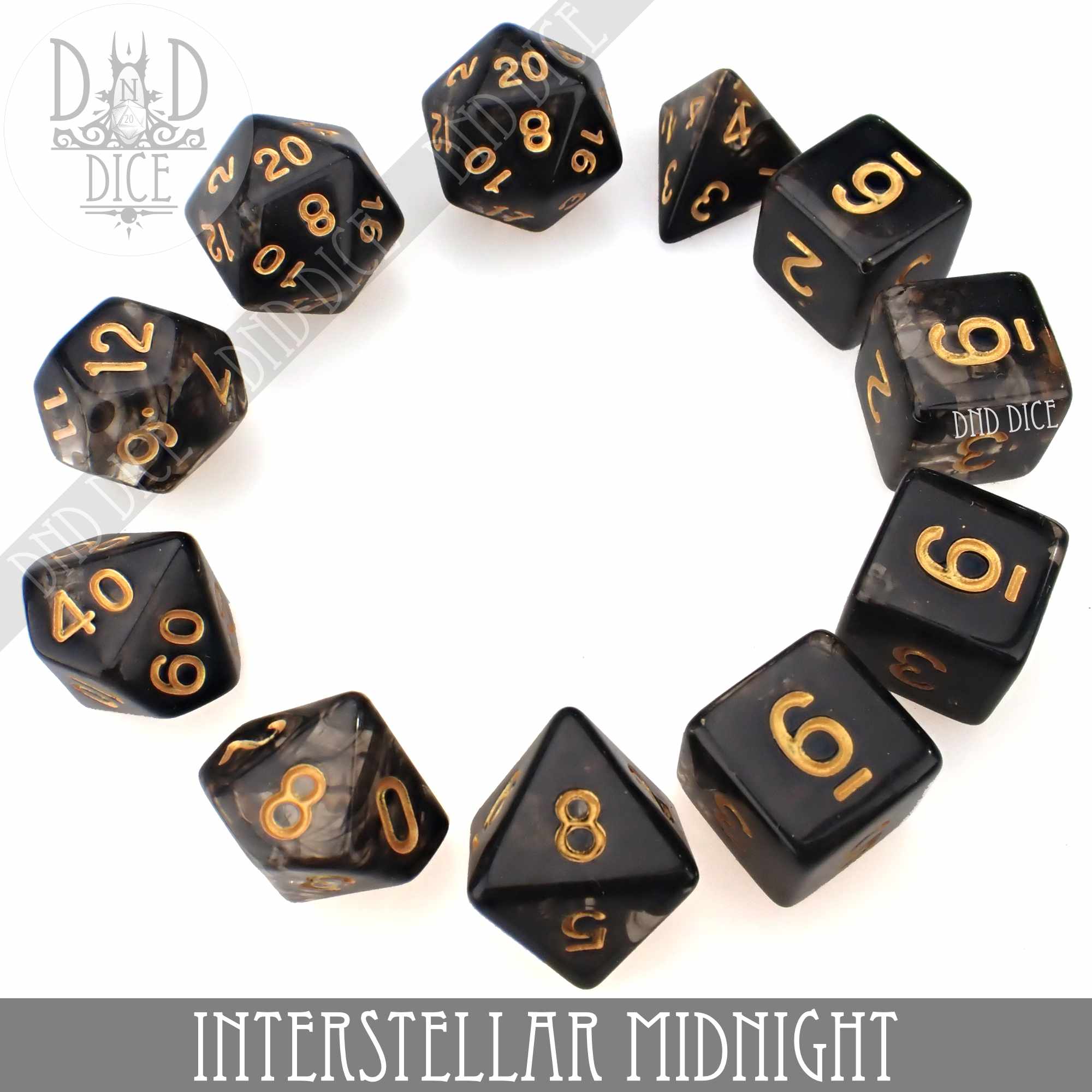 Interstellar Midnight 7 or 11 Dice Set - Bards & Cards